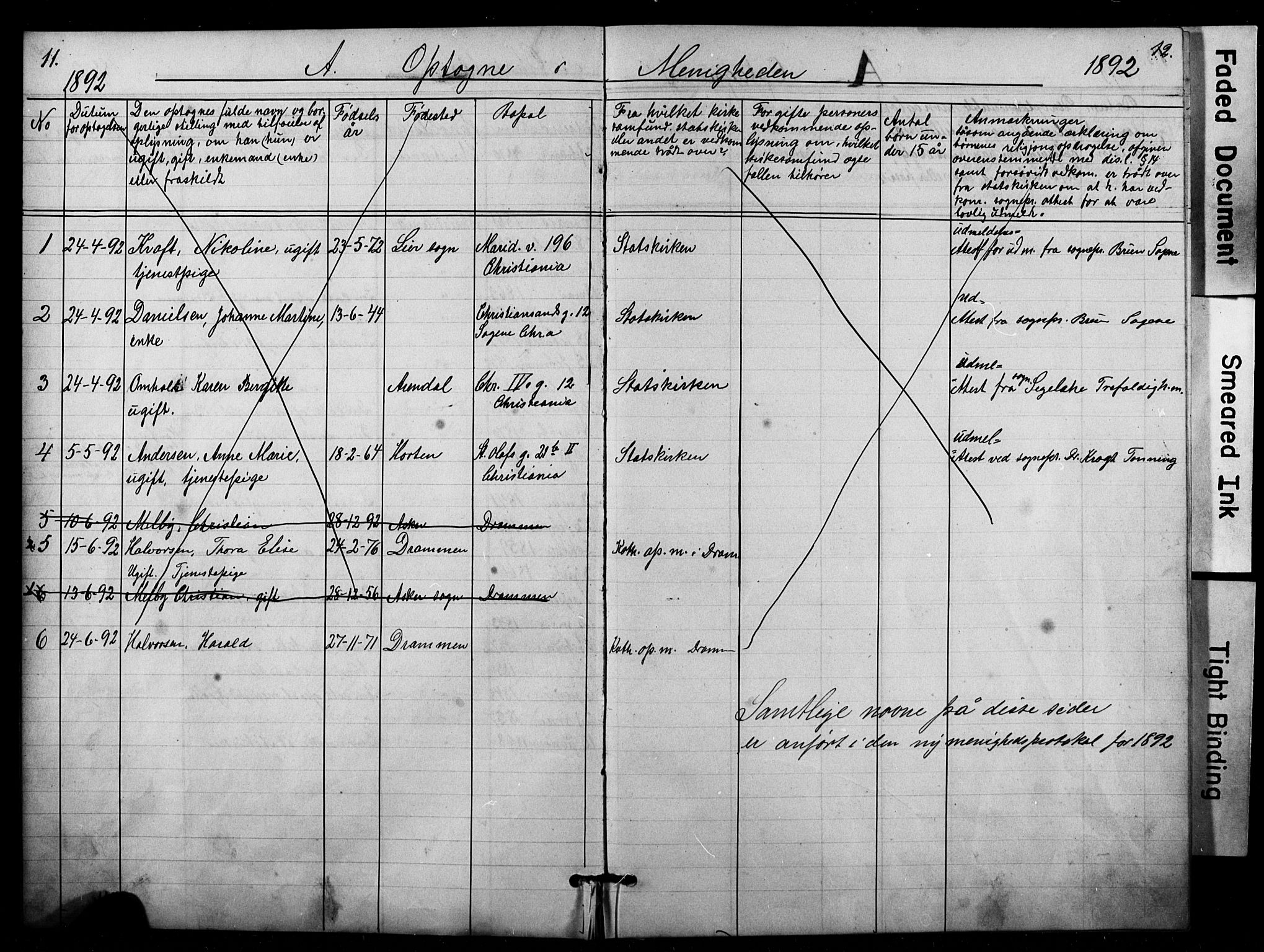 Den katolsk apostoliske menighet i Oslo , SAO/PAO-0214/F/Fa/L0001: Dissenter register no. 1, 1877-1891, p. 11-12