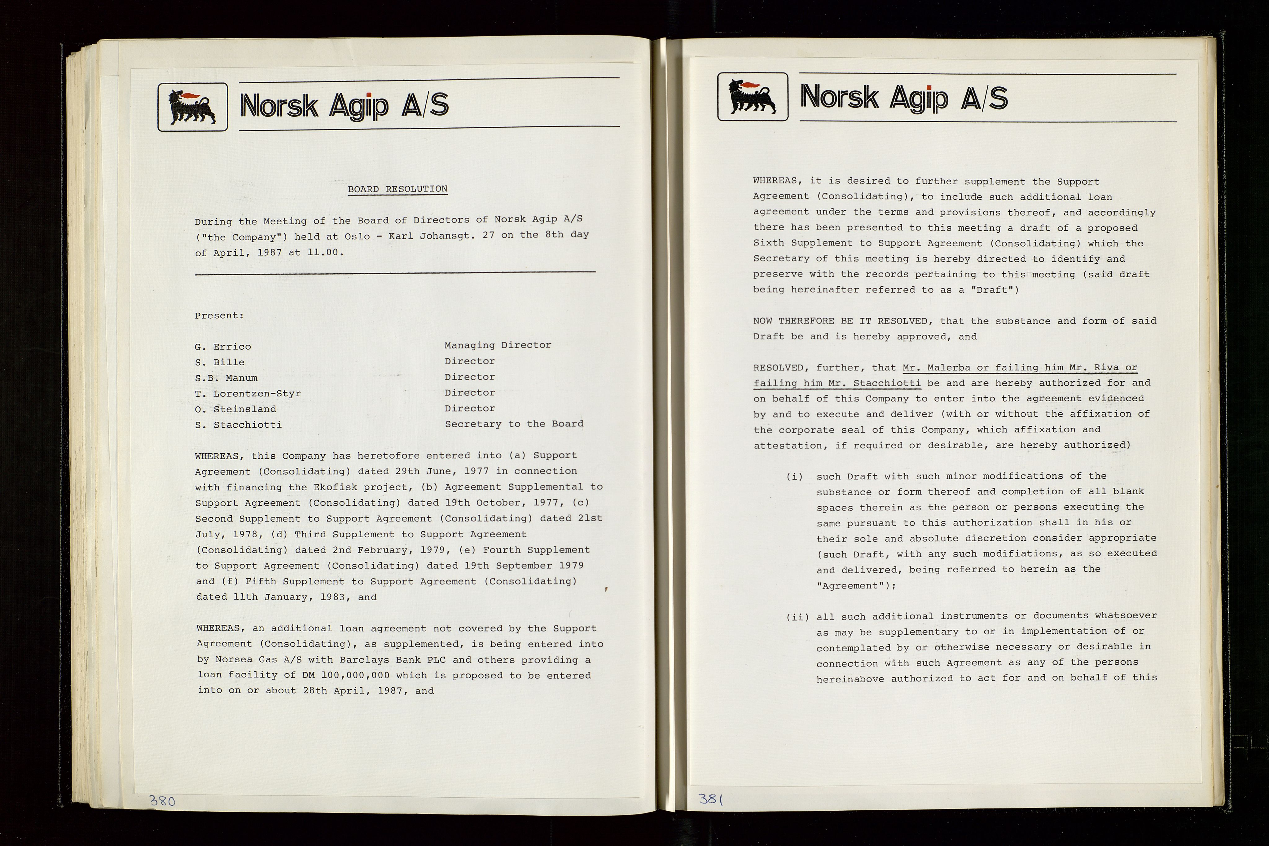 Pa 1583 - Norsk Agip AS, AV/SAST-A-102138/A/Aa/L0003: Board of Directors meeting minutes, 1979-1983, p. 380-381