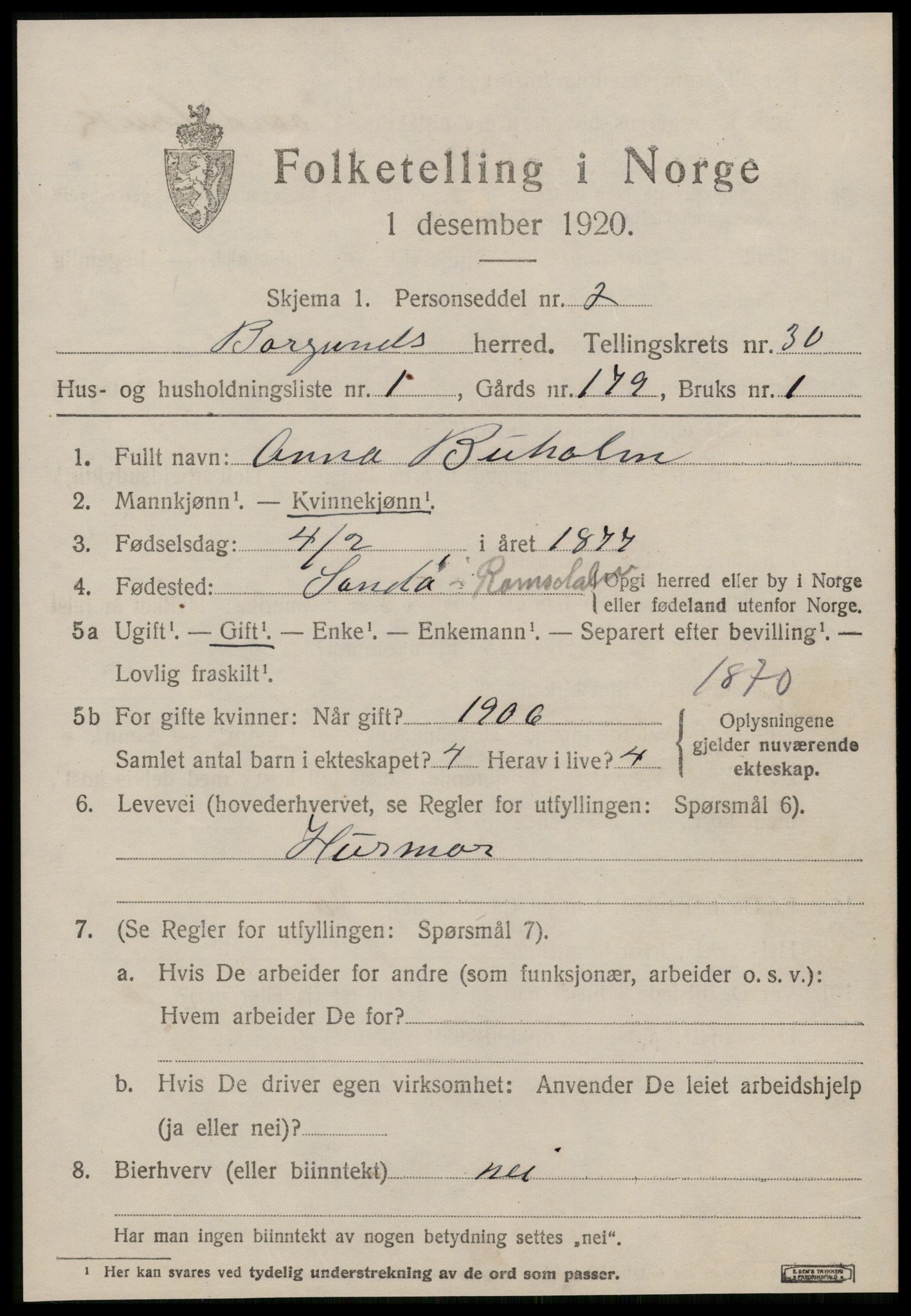 SAT, 1920 census for Borgund, 1920, p. 19340