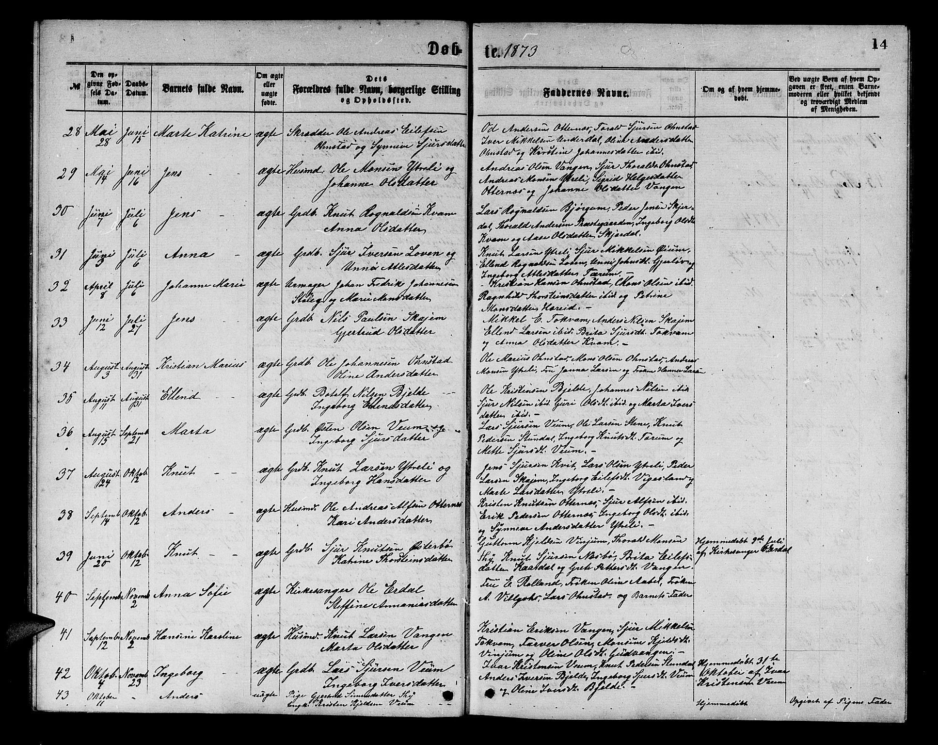 Aurland sokneprestembete, AV/SAB-A-99937/H/Hb/Hba/L0001: Parish register (copy) no. A 1, 1868-1881, p. 14