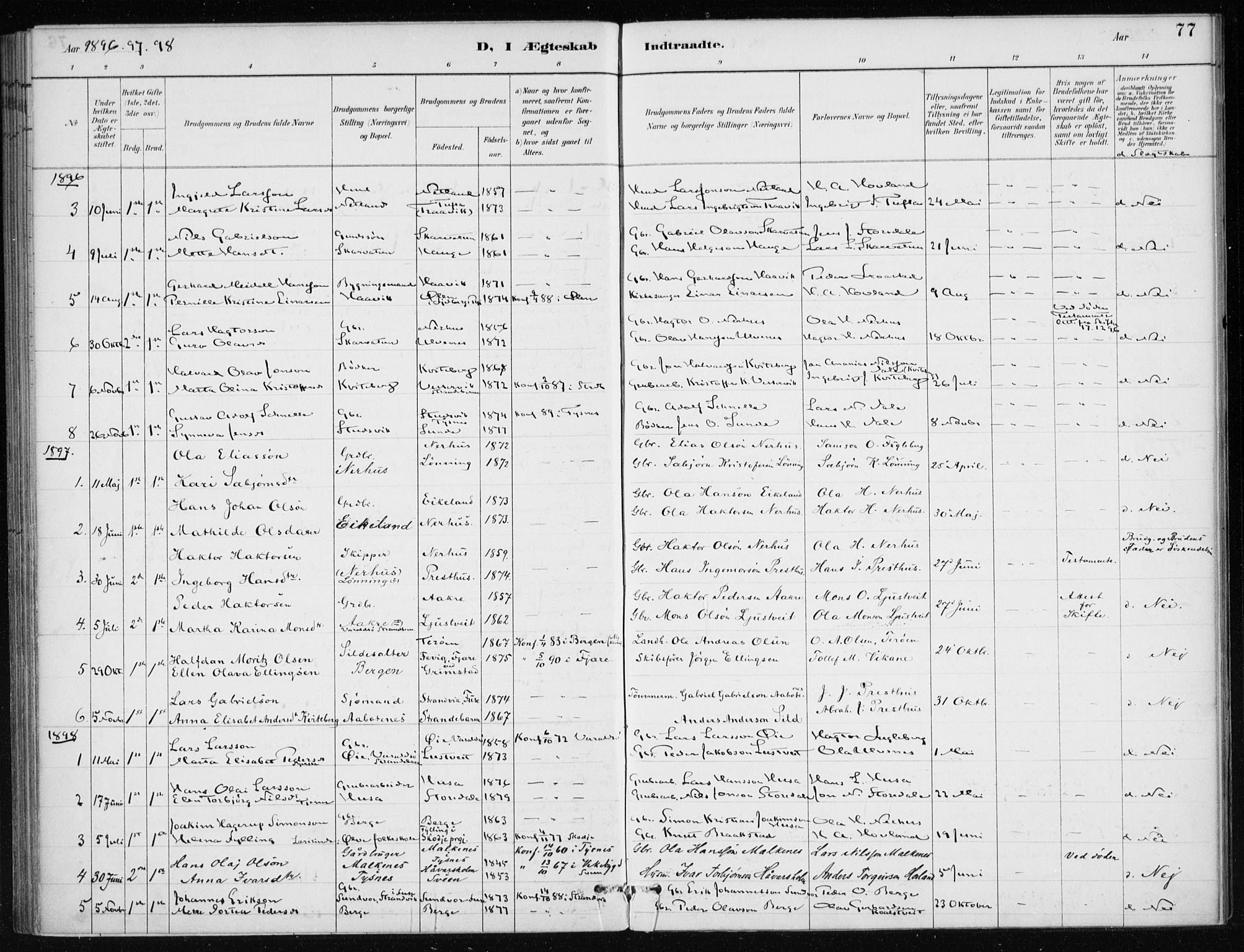 Kvinnherad sokneprestembete, SAB/A-76401/H/Haa: Parish register (official) no. E 1, 1887-1912, p. 77