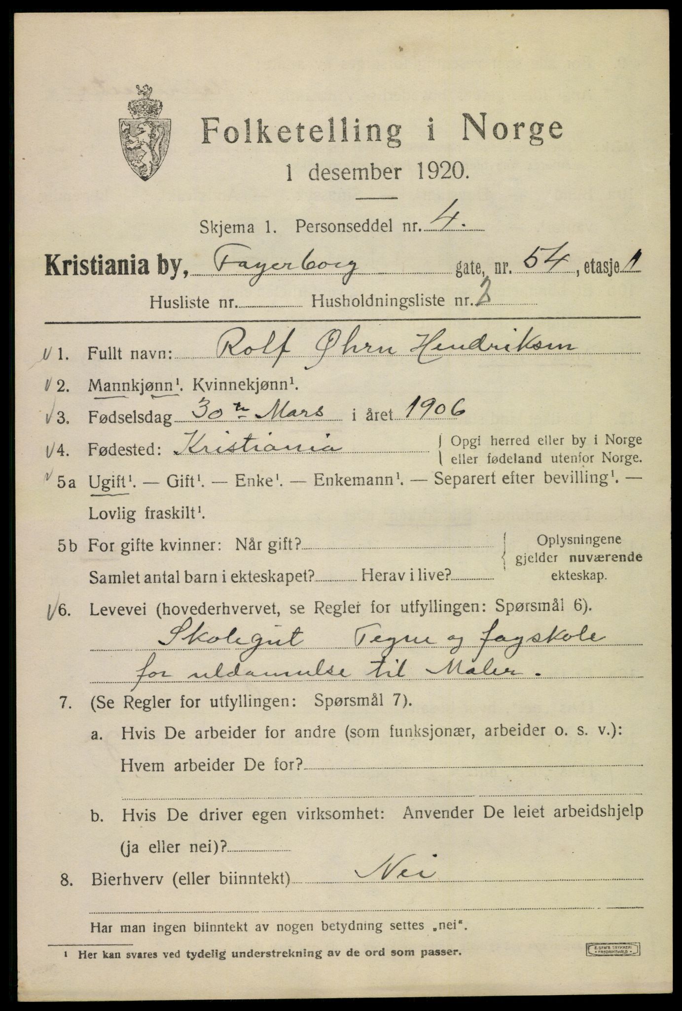 SAO, 1920 census for Kristiania, 1920, p. 225321