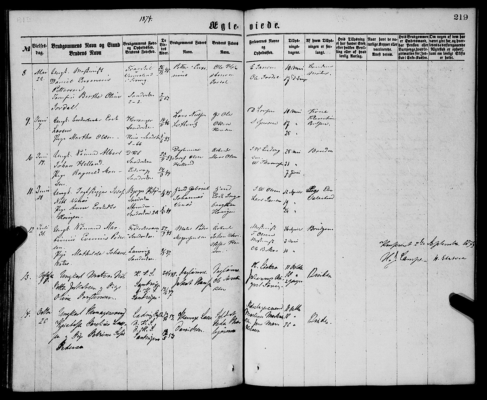 Sandviken Sokneprestembete, AV/SAB-A-77601/H/Ha/L0001: Parish register (official) no. A 1, 1867-1877, p. 219