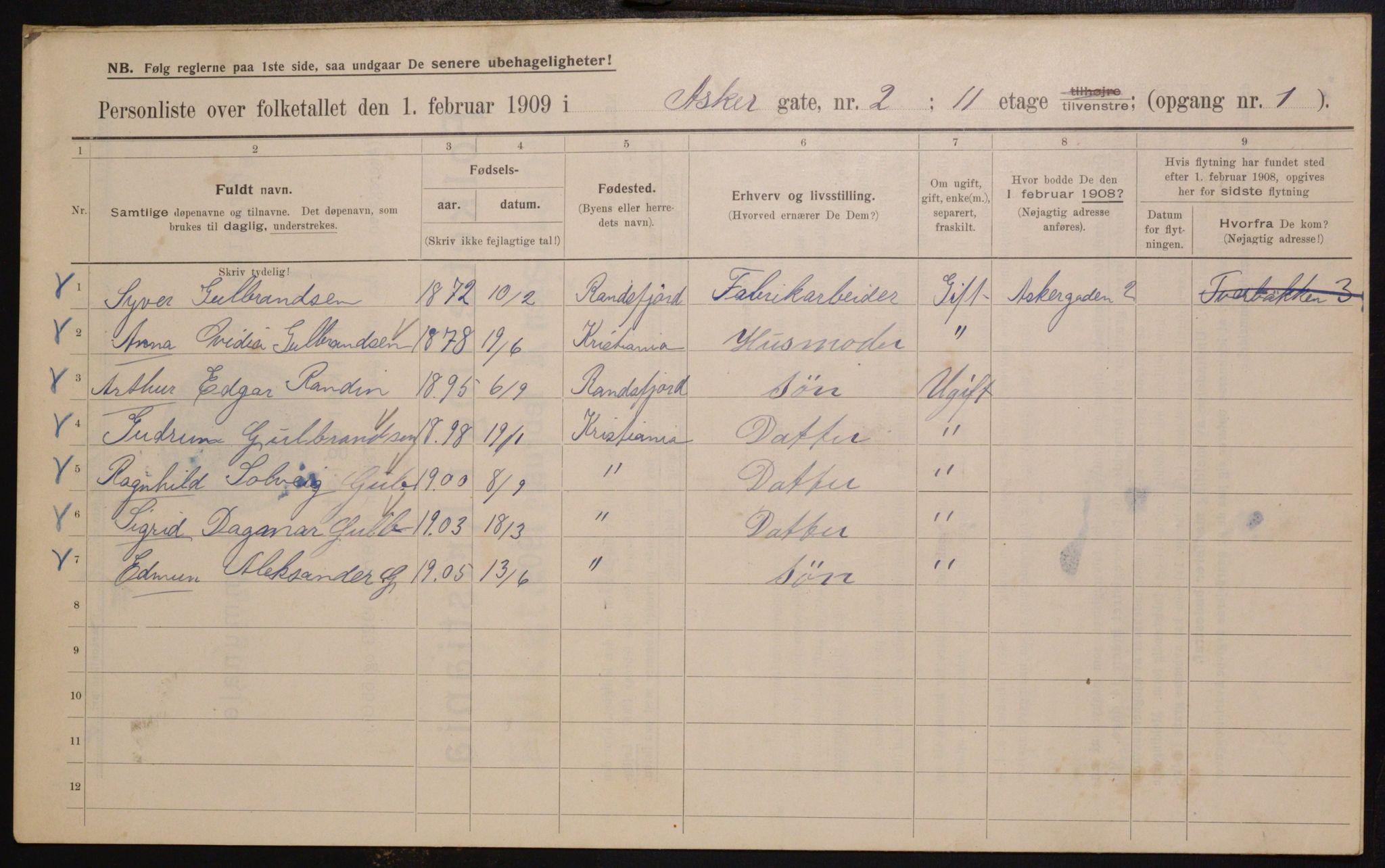 OBA, Municipal Census 1909 for Kristiania, 1909, p. 2356