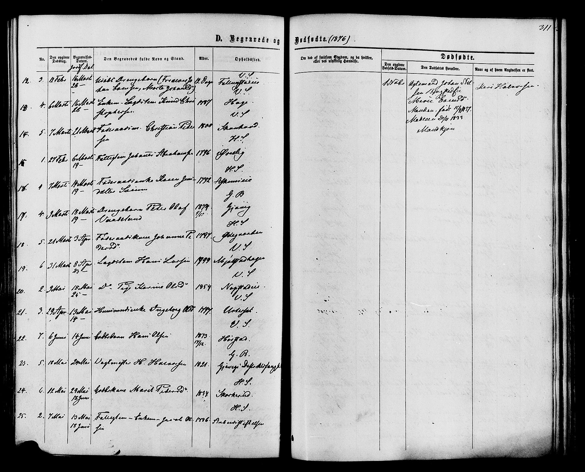 Vardal prestekontor, SAH/PREST-100/H/Ha/Haa/L0007: Parish register (official) no. 7, 1867-1878, p. 311
