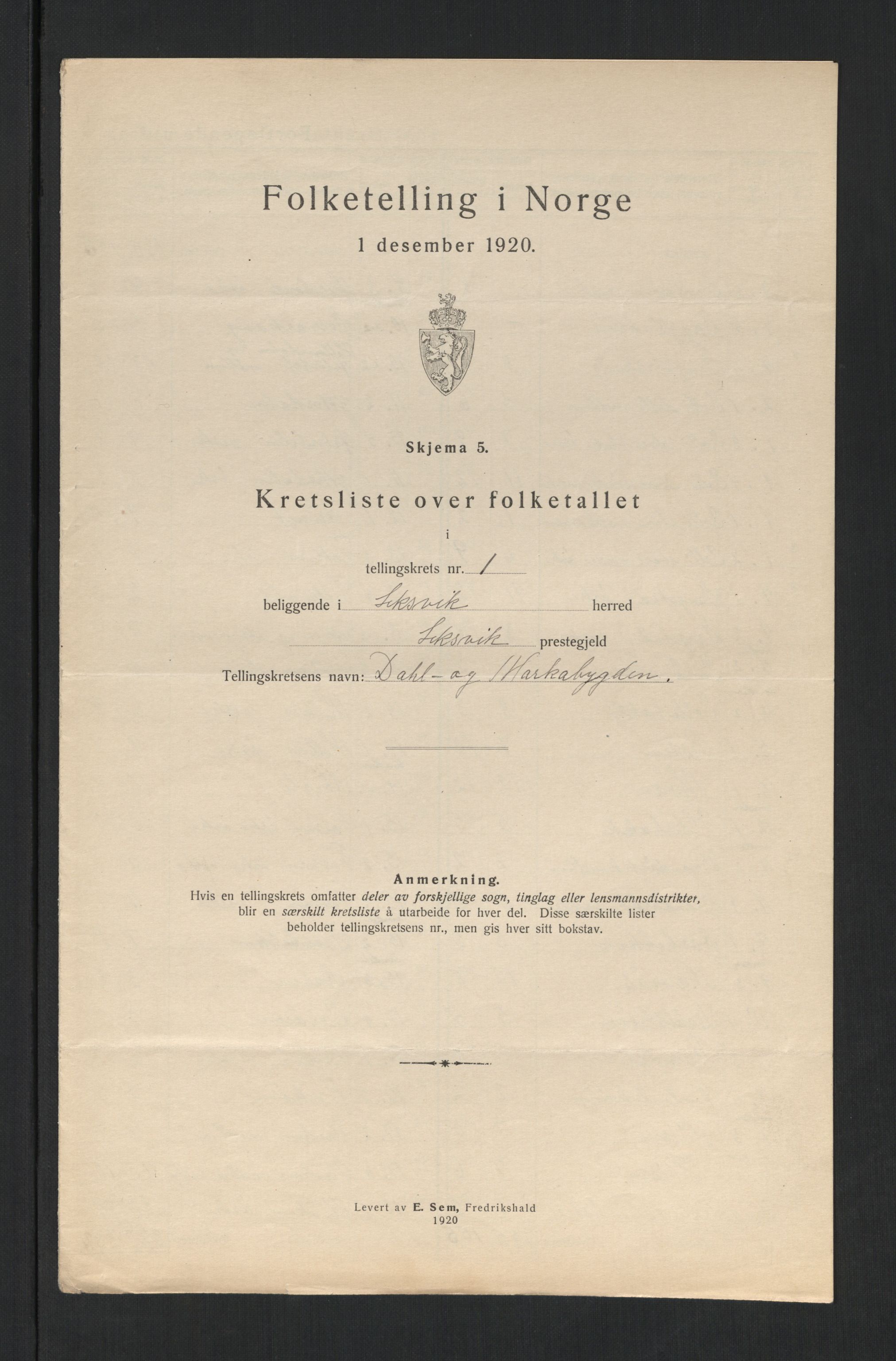 SAT, 1920 census for Leksvik, 1920, p. 9