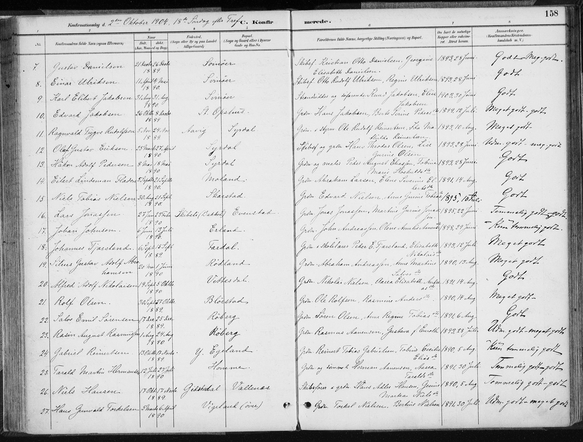 Sør-Audnedal sokneprestkontor, AV/SAK-1111-0039/F/Fa/Fab/L0010: Parish register (official) no. A 10, 1892-1913, p. 158