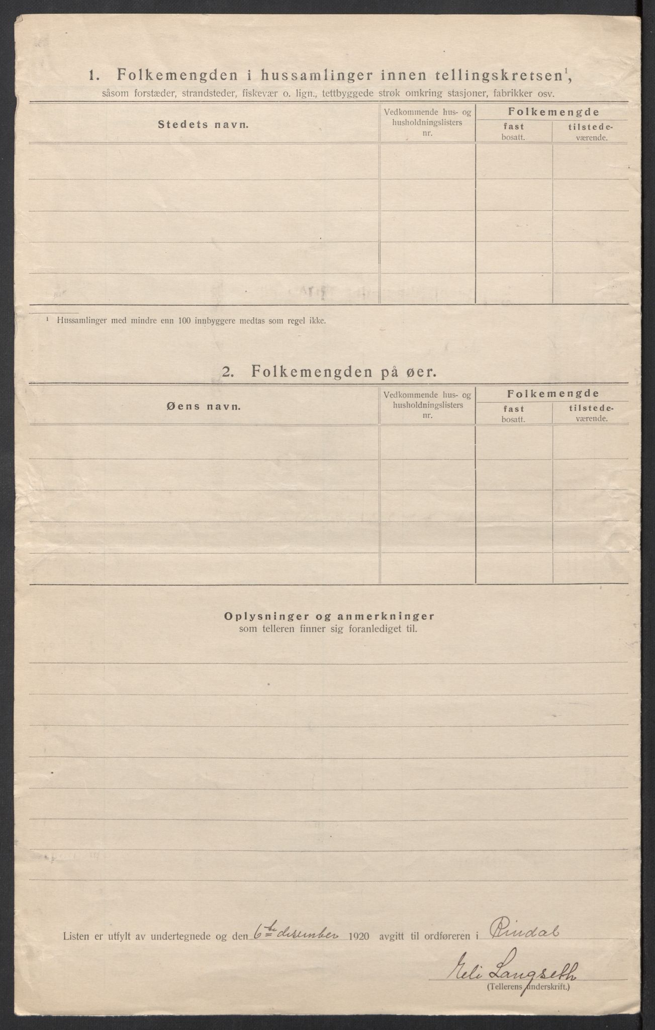 SAT, 1920 census for Rindal, 1920, p. 17