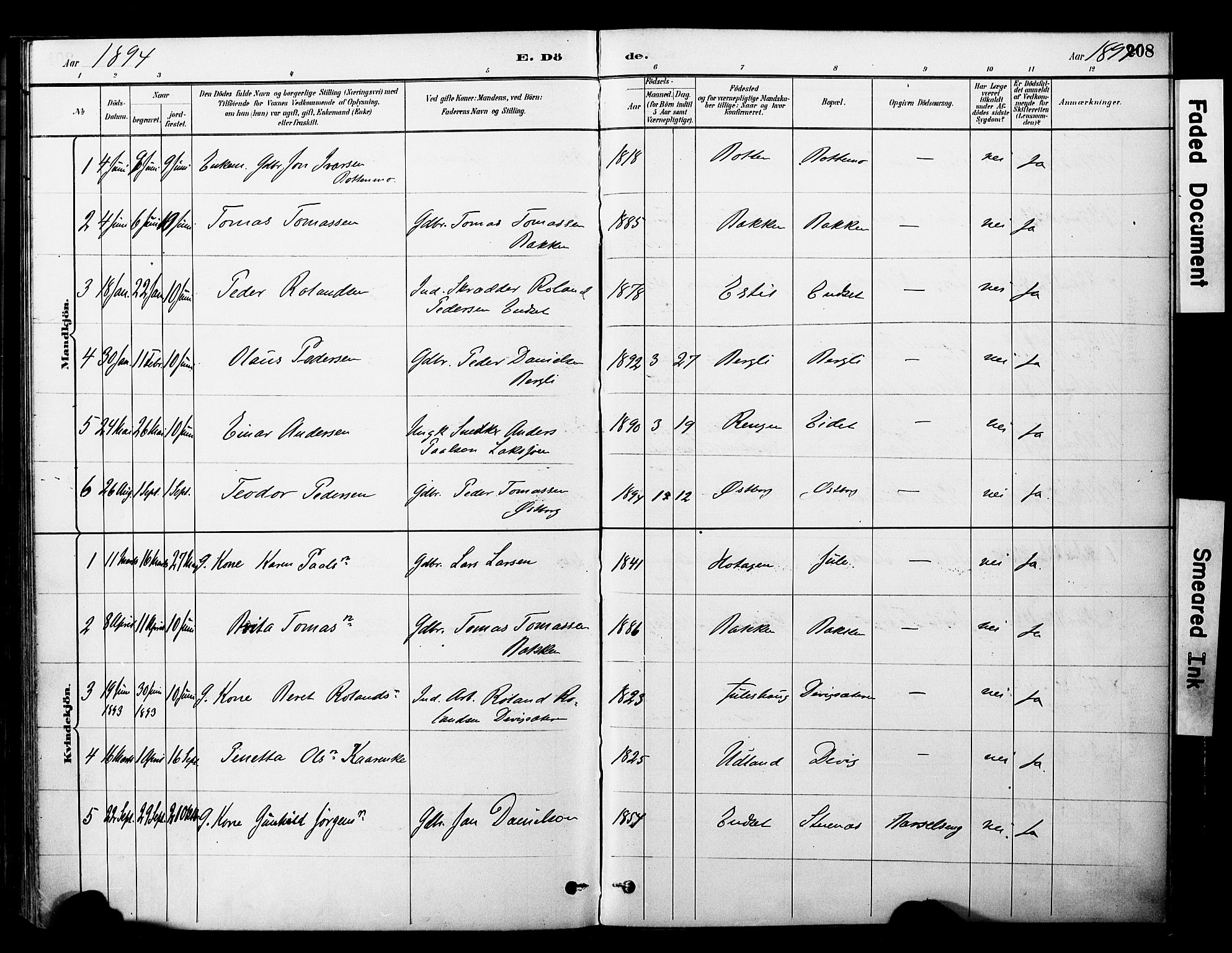 Ministerialprotokoller, klokkerbøker og fødselsregistre - Nord-Trøndelag, SAT/A-1458/757/L0505: Parish register (official) no. 757A01, 1882-1904, p. 208