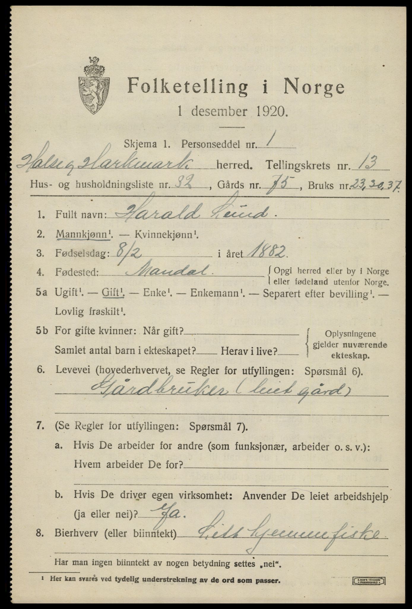 SAK, 1920 census for Halse og Harkmark, 1920, p. 7289