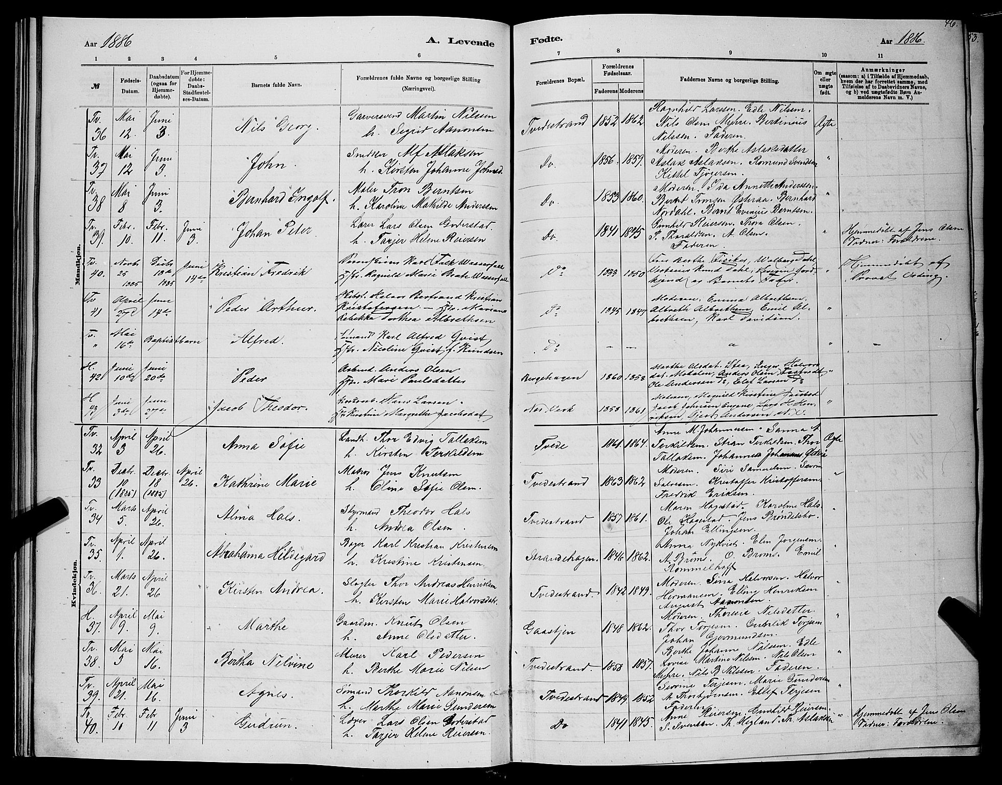 Holt sokneprestkontor, SAK/1111-0021/F/Fb/L0010: Parish register (copy) no. B 10, 1883-1896, p. 46
