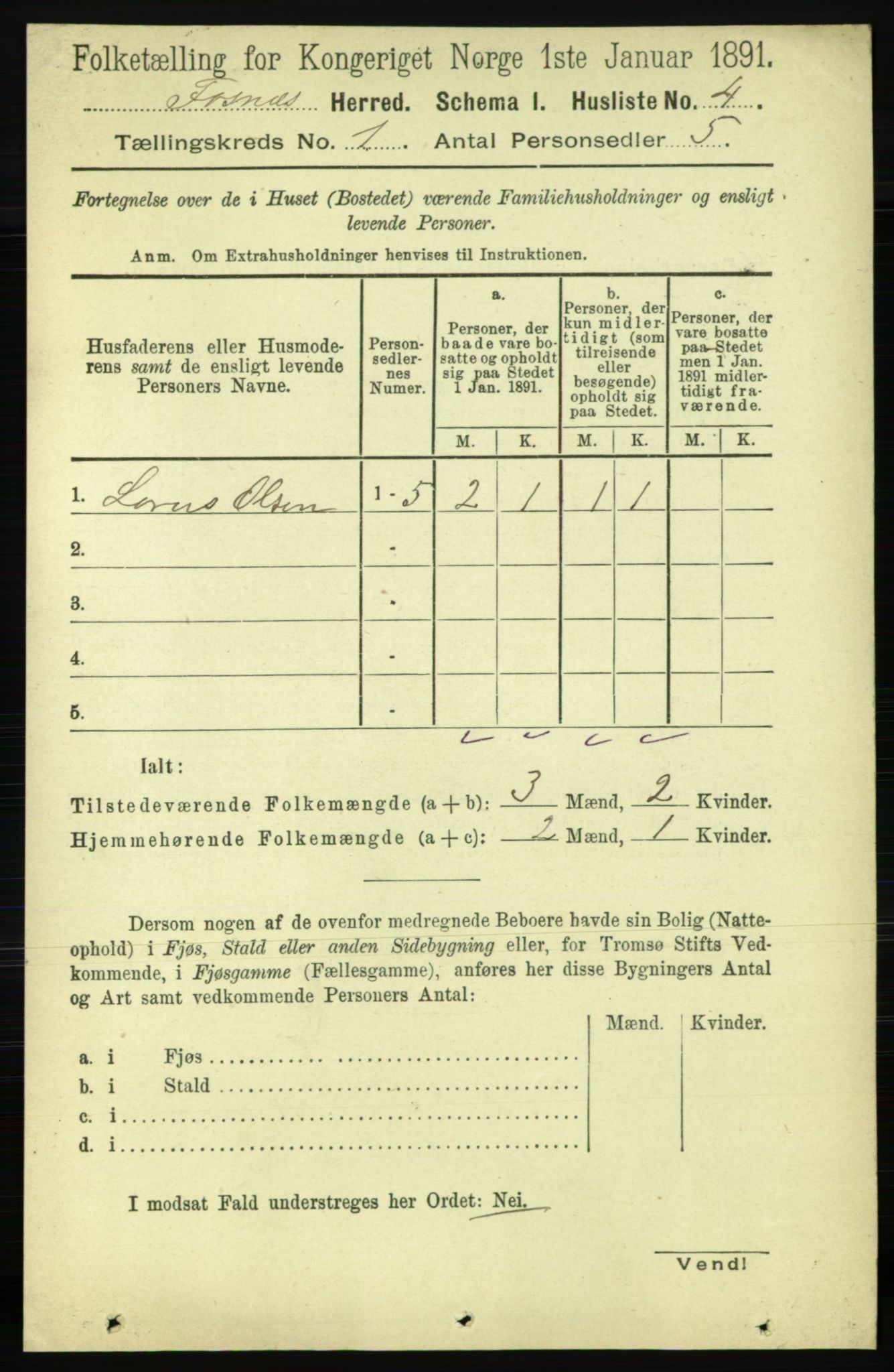 RA, 1891 census for 1748 Fosnes, 1891, p. 27