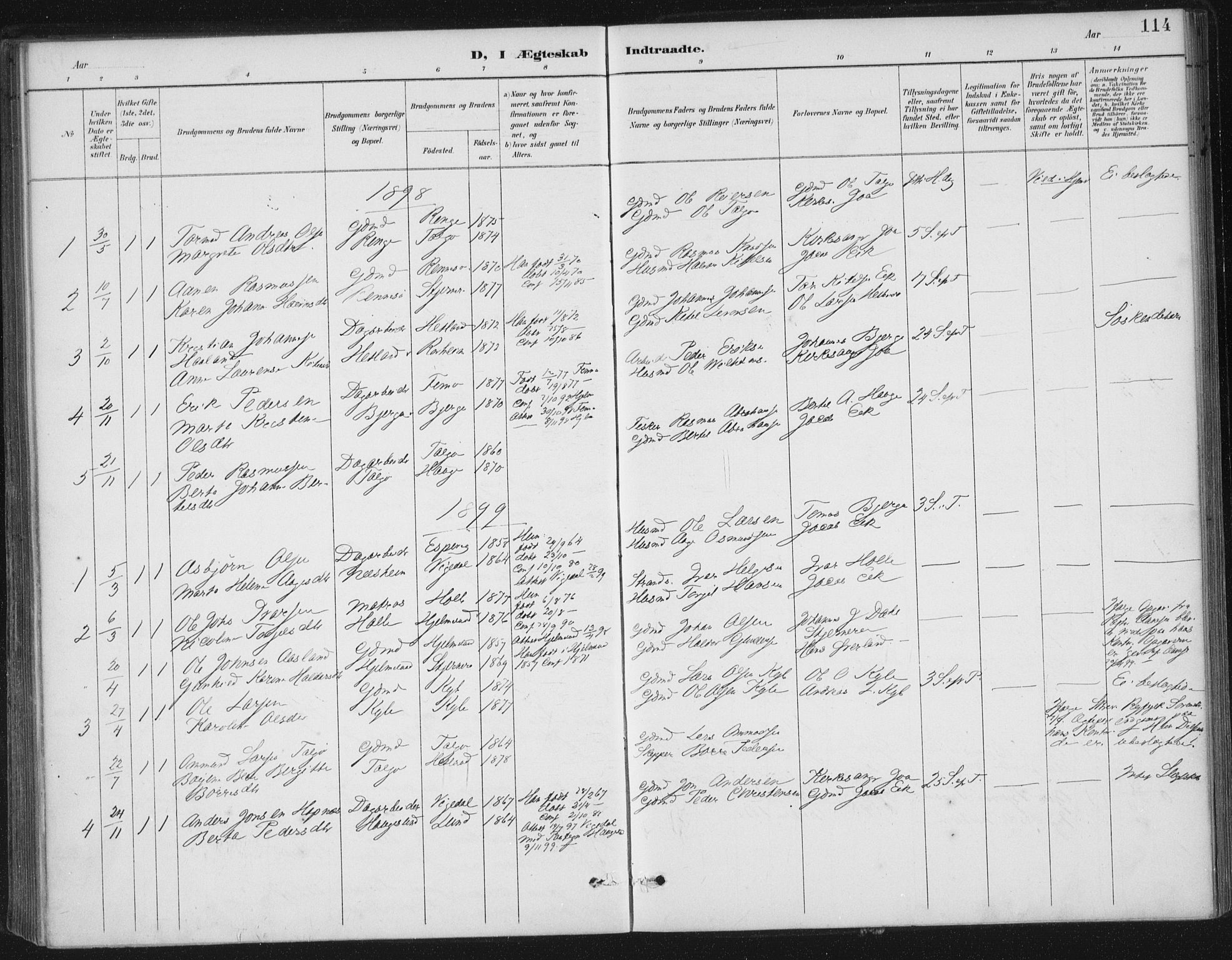 Nedstrand sokneprestkontor, AV/SAST-A-101841/01/IV: Parish register (official) no. A 13, 1887-1915, p. 114