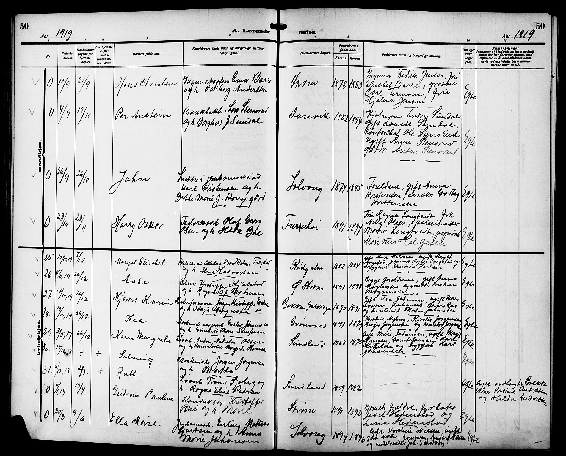 Strømsgodset kirkebøker, SAKO/A-324/G/Ga/L0003: Parish register (copy) no. 3, 1911-1926, p. 50