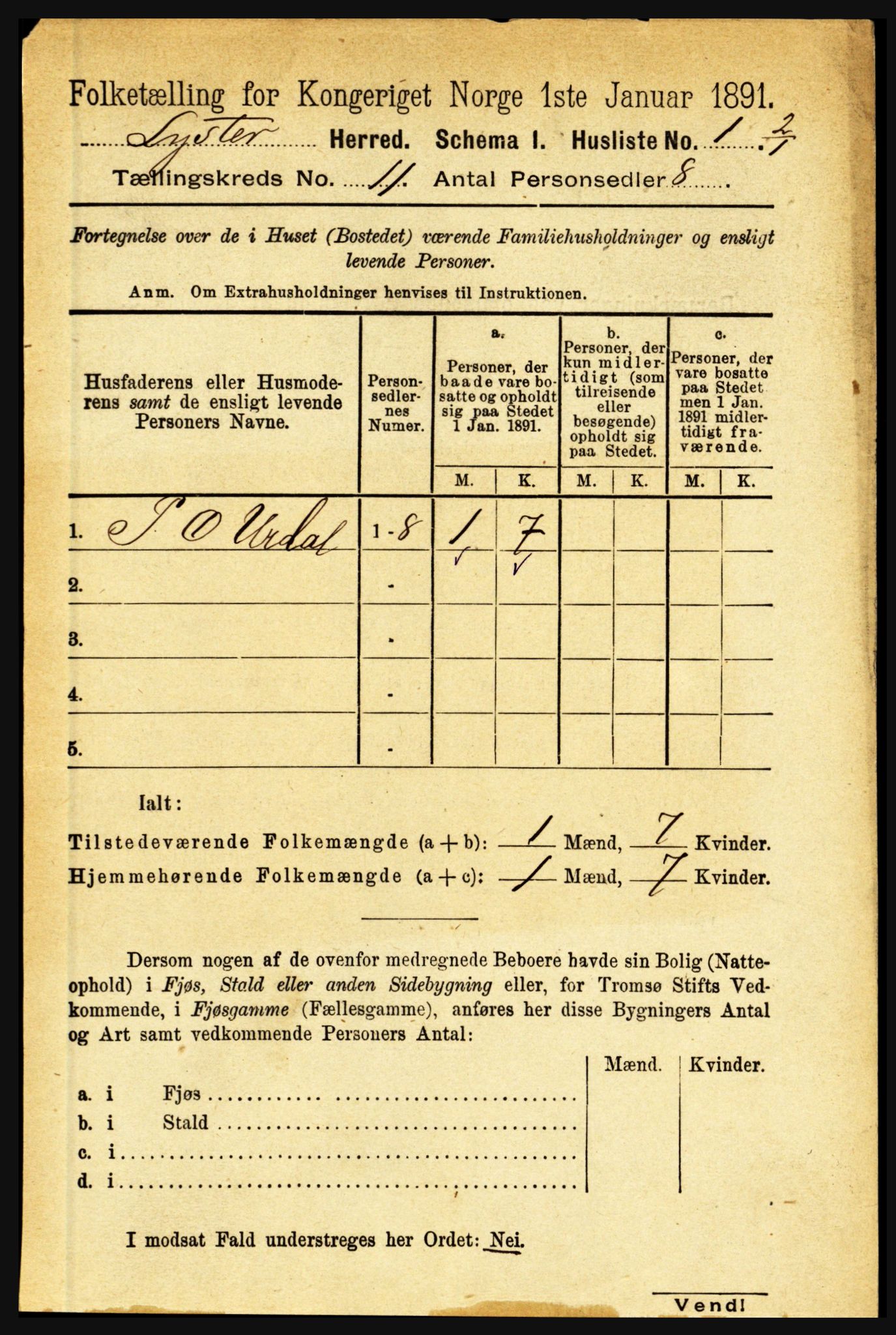 RA, 1891 census for 1426 Luster, 1891, p. 3180