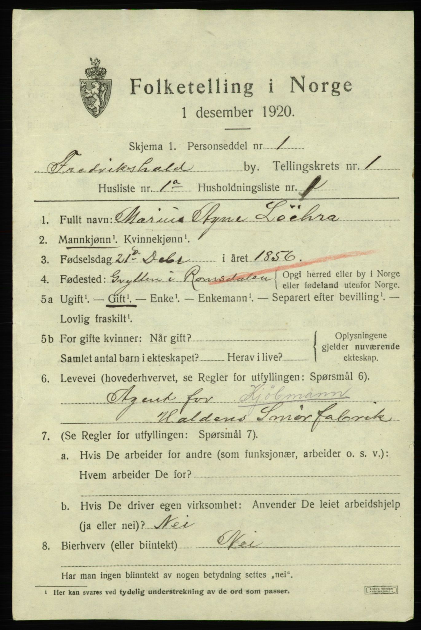 SAO, 1920 census for Fredrikshald, 1920, p. 8052