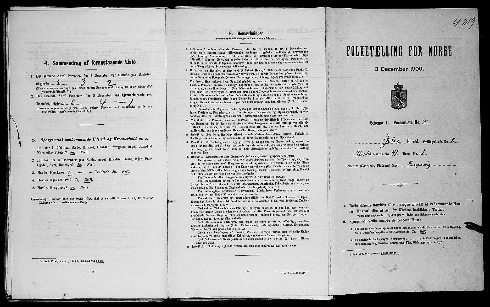 SAST, 1900 census for Jelsa, 1900, p. 497