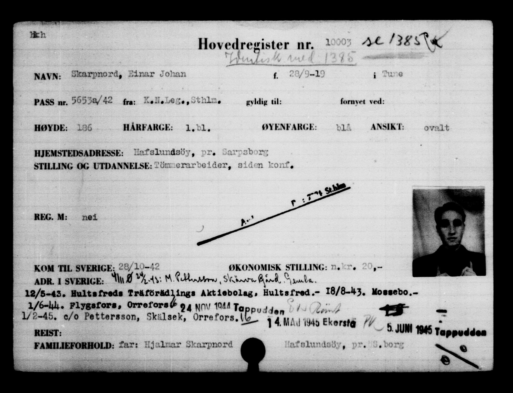 Utenriksstasjonene, Legasjonen i Stockholm, Flyktningkontoret, AV/RA-S-6753/V/Va/L0006: Kjesäterkartoteket, flyktninger med registreringsnr. 9400-12711, 1940-1945, p. 683
