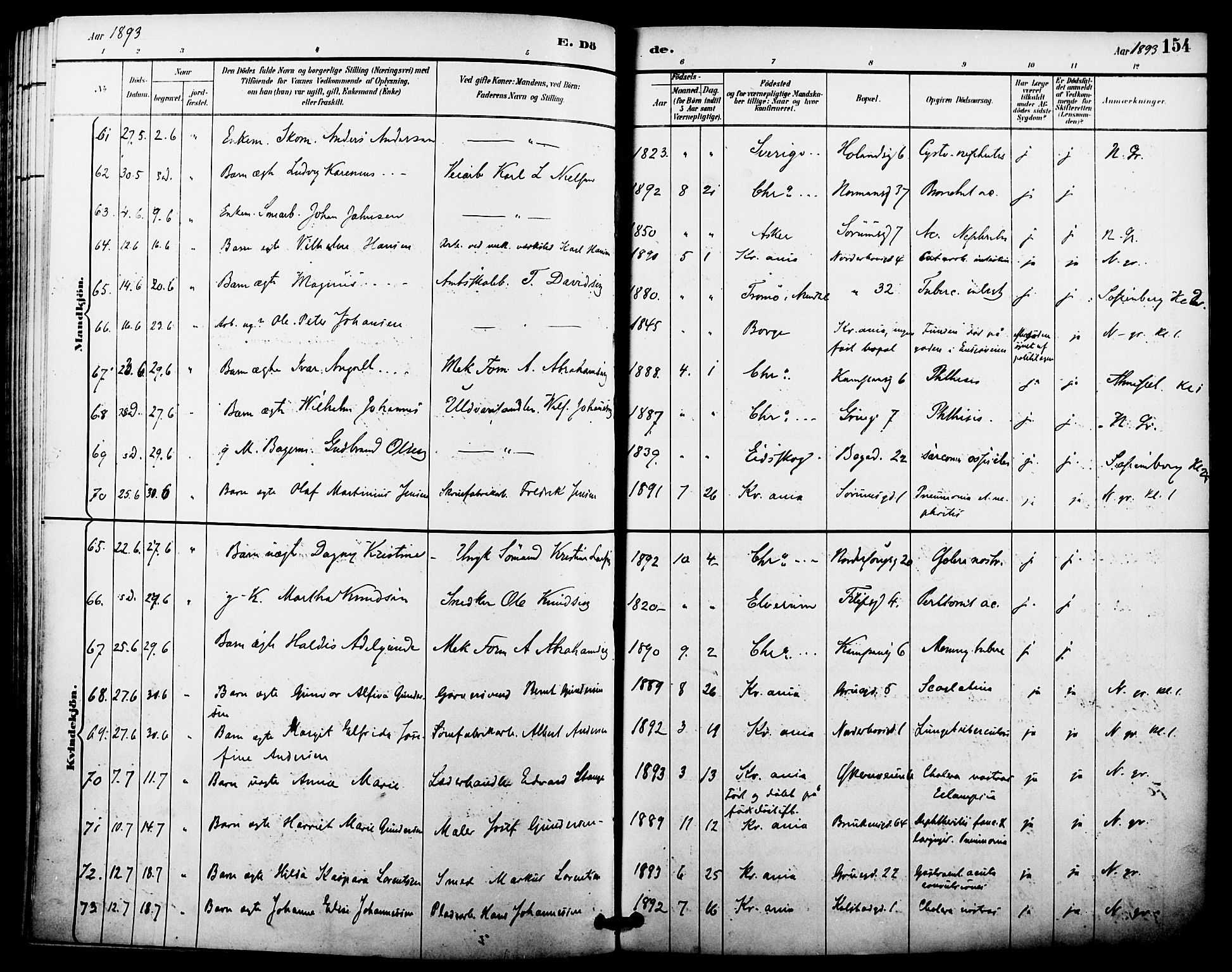 Kampen prestekontor Kirkebøker, AV/SAO-A-10853/F/Fa/L0008: Parish register (official) no. I 8, 1892-1902, p. 154