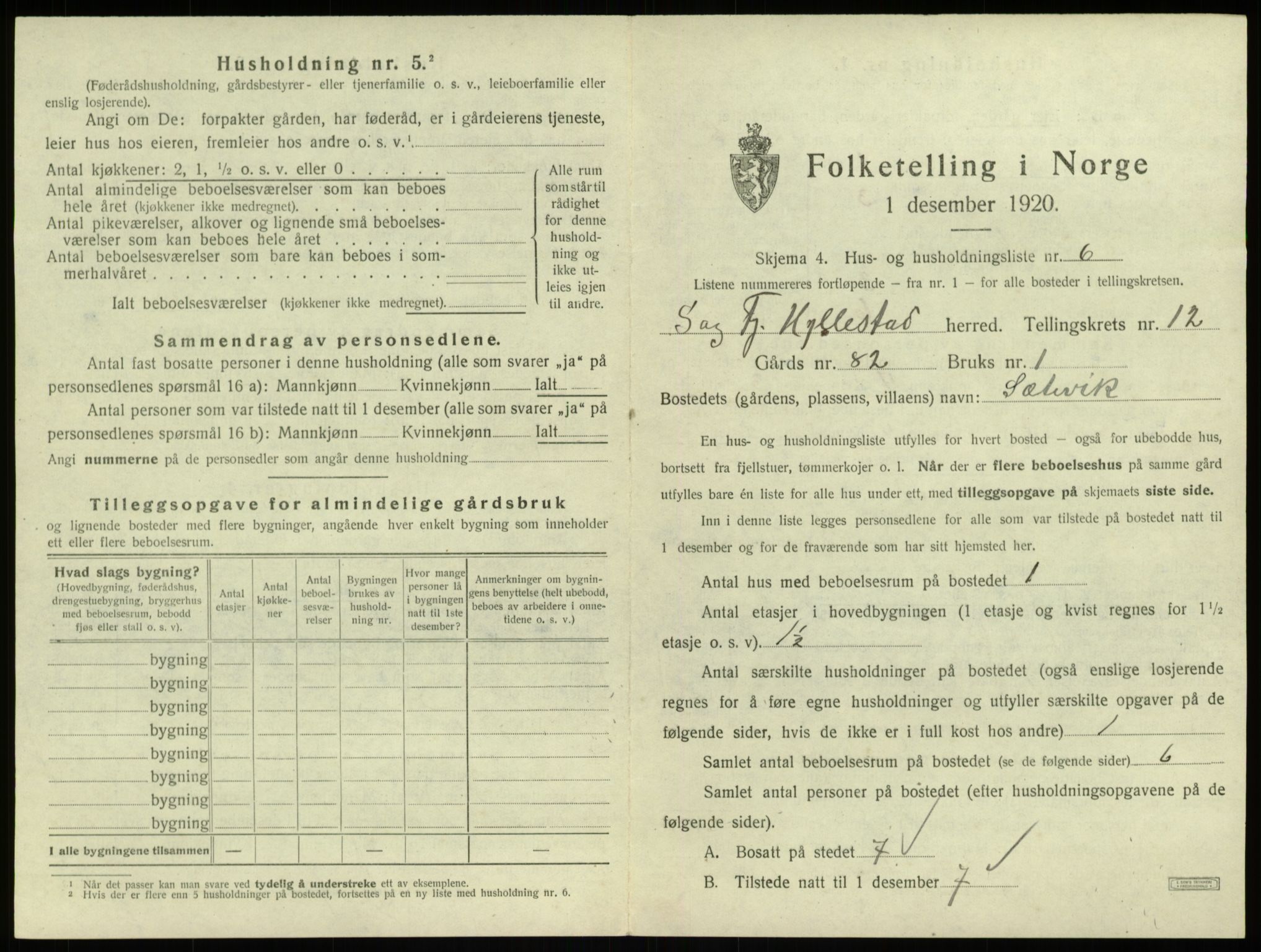 SAB, 1920 census for Hyllestad, 1920, p. 686