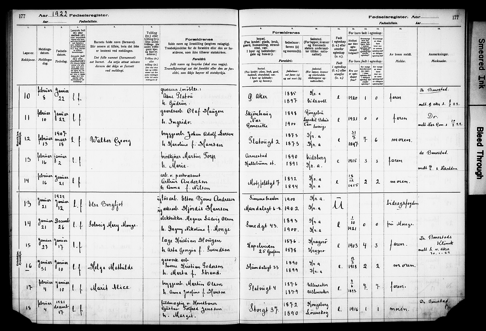 Grønland prestekontor Kirkebøker, AV/SAO-A-10848/J/Ja/L0001: Birth register no. 1, 1916-1922, p. 177