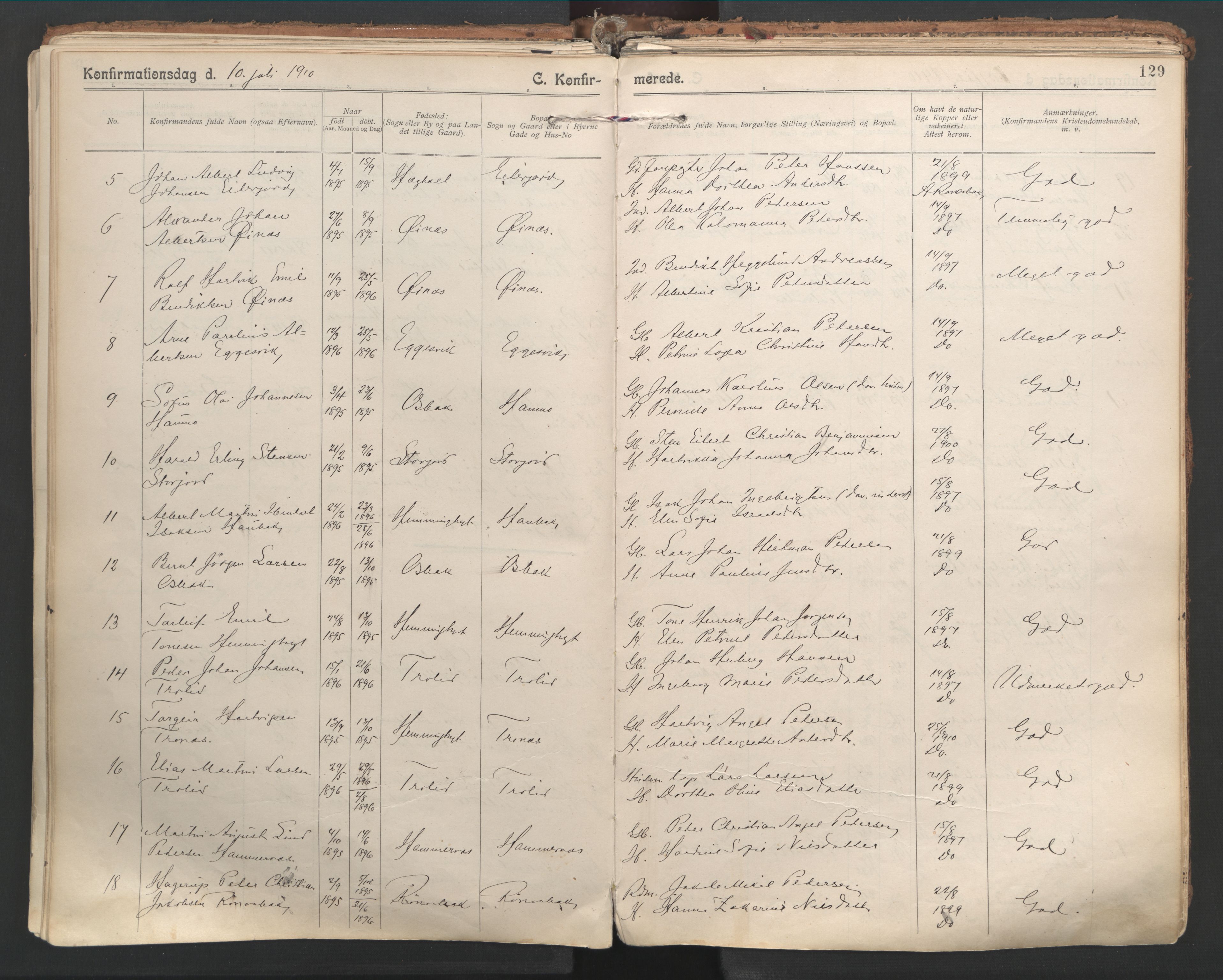 Ministerialprotokoller, klokkerbøker og fødselsregistre - Nordland, AV/SAT-A-1459/846/L0647: Parish register (official) no. 846A05, 1902-1915, p. 129