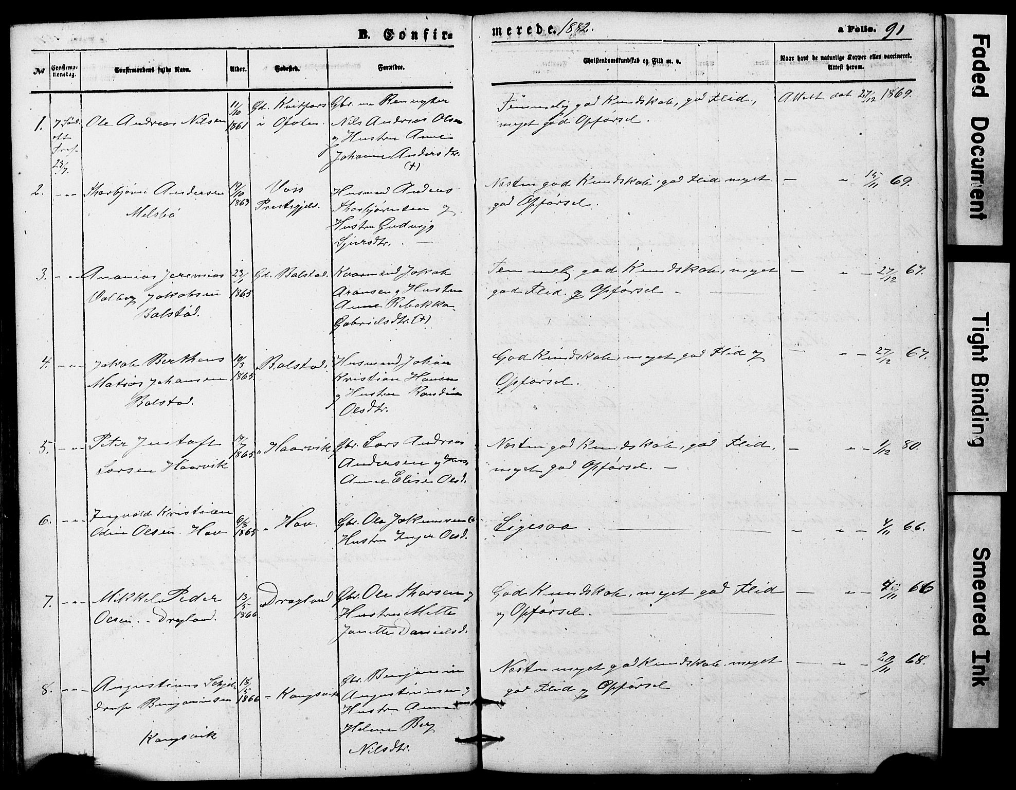 Ministerialprotokoller, klokkerbøker og fødselsregistre - Nordland, AV/SAT-A-1459/865/L0930: Parish register (copy) no. 865C02, 1866-1884, p. 91