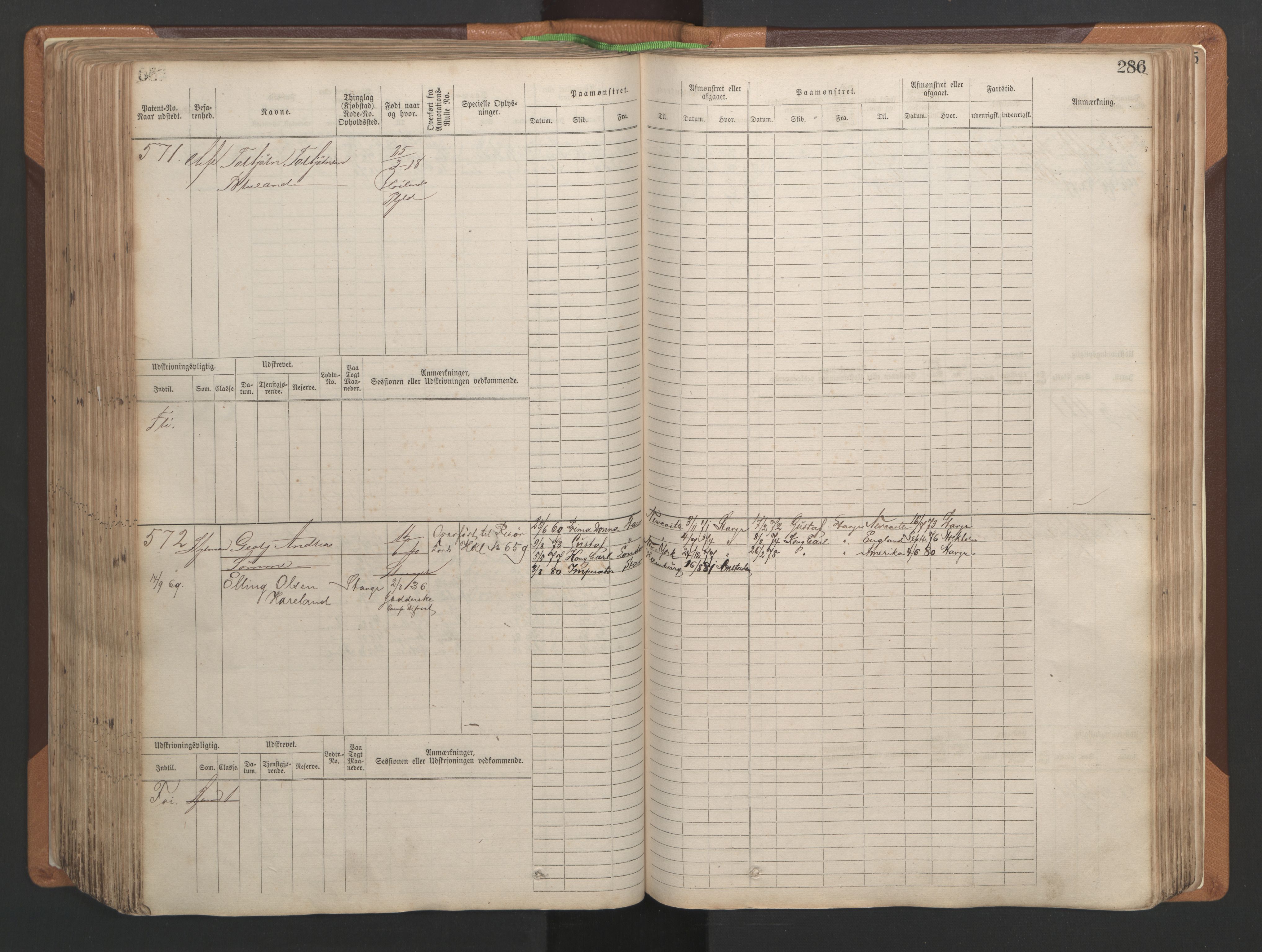 Stavanger sjømannskontor, AV/SAST-A-102006/F/Fb/Fbb/L0004: Sjøfartshovedrulle, patentnr. 1-792 (del 1), 1869-1880, p. 292