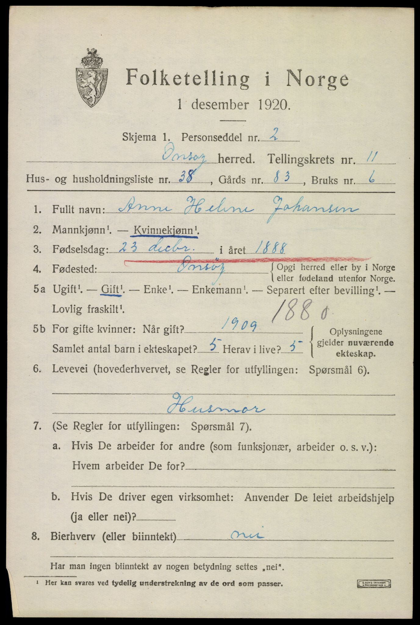 SAO, 1920 census for Onsøy, 1920, p. 14754