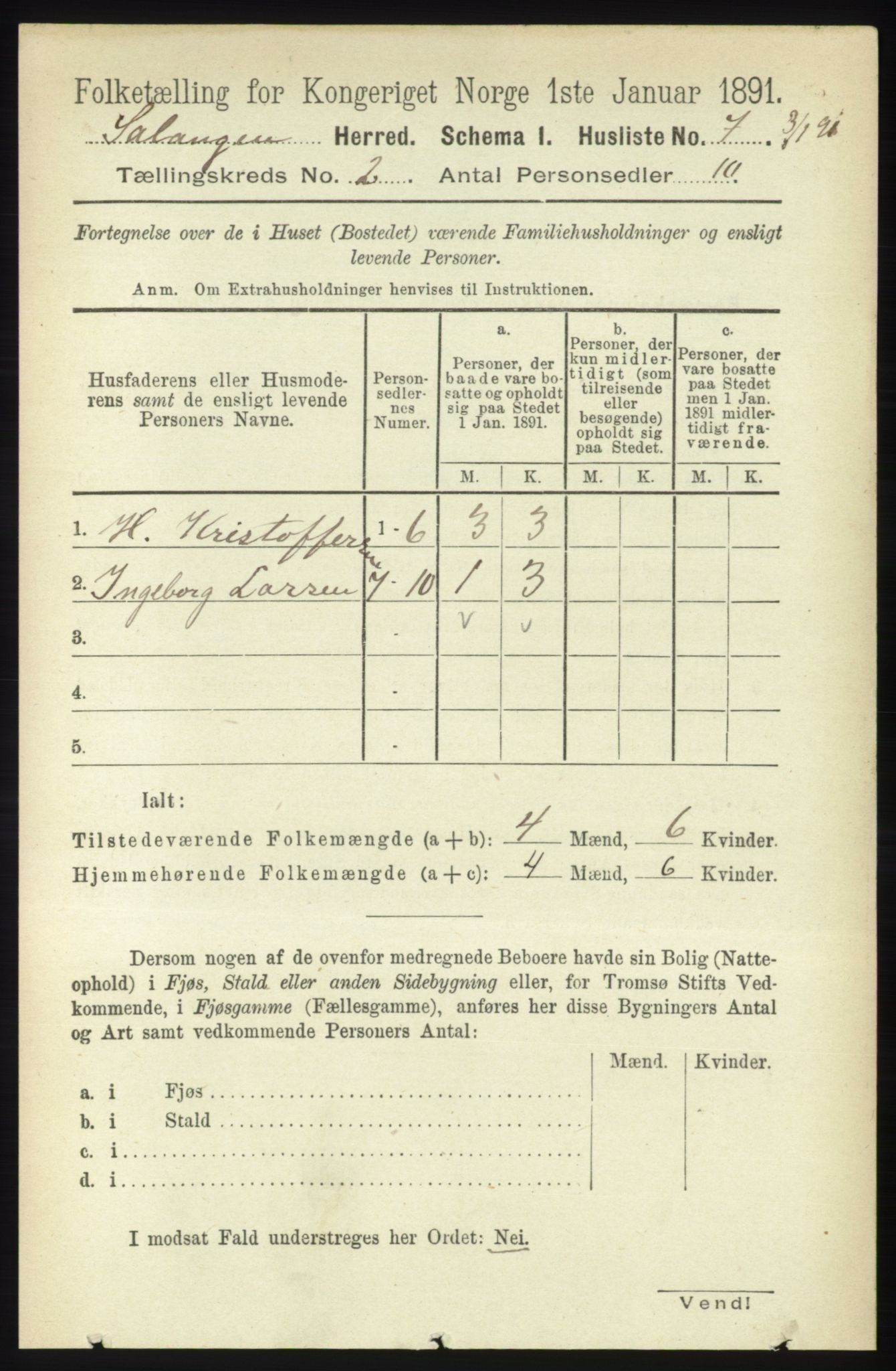 RA, 1891 census for 1921 Salangen, 1891, p. 481