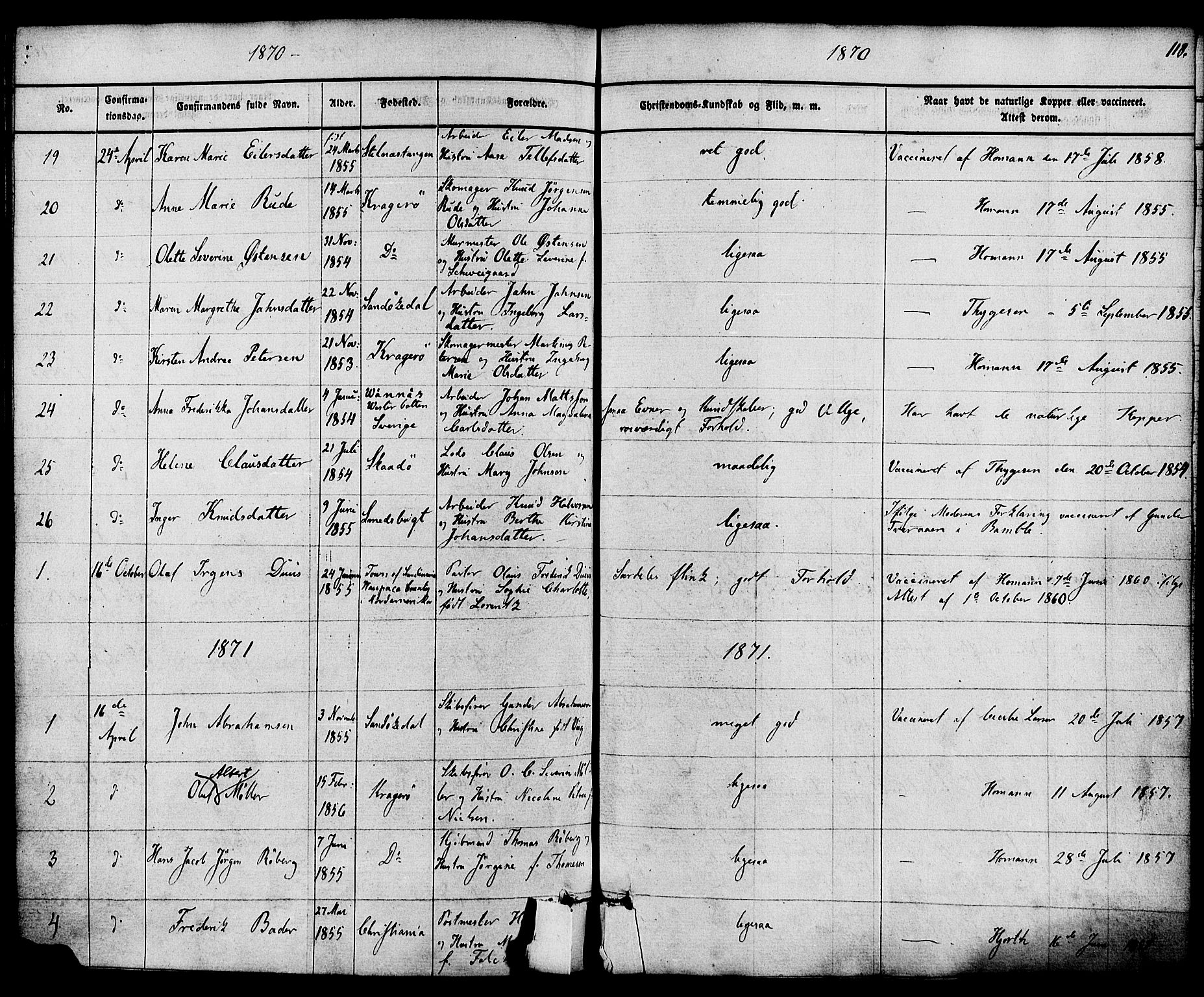 Kragerø kirkebøker, AV/SAKO-A-278/F/Fa/L0008: Parish register (official) no. 8, 1856-1880, p. 118