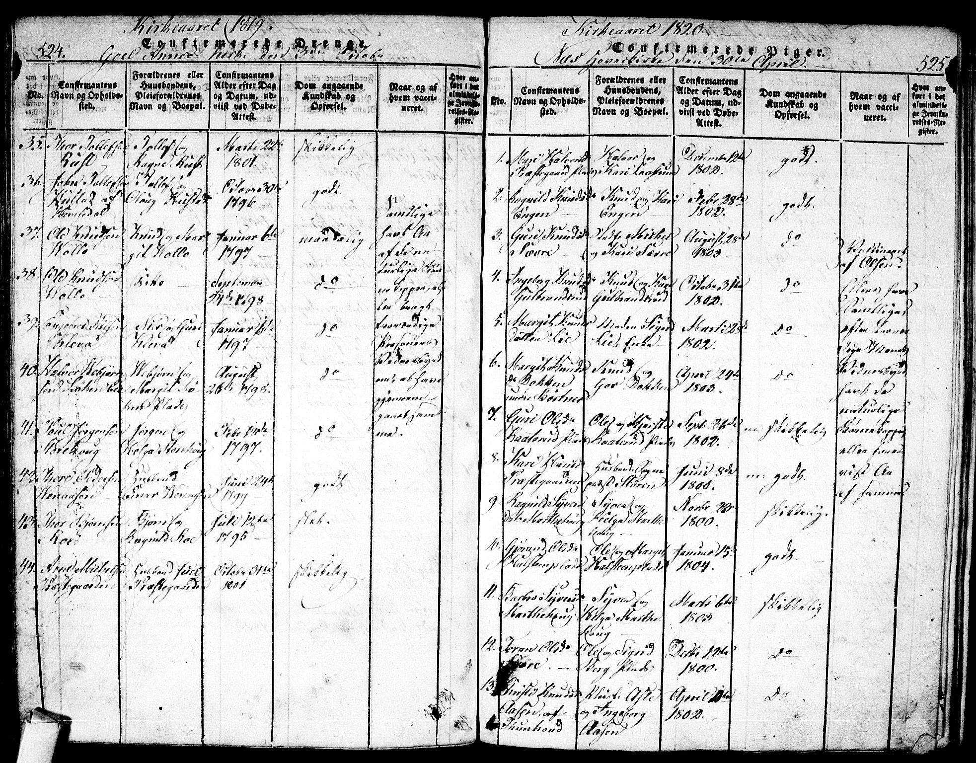Nes kirkebøker, SAKO/A-236/F/Fa/L0007: Parish register (official) no. 7, 1815-1823, p. 524-525