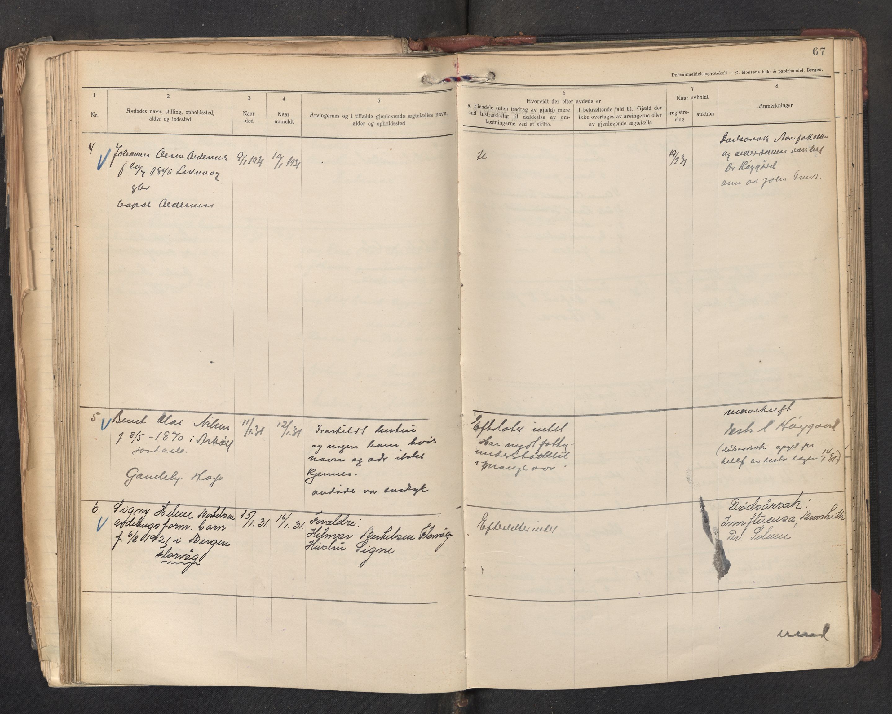 Lensmannen i Askøy, AV/SAB-A-31001/0006/L0003: Dødsfallprotokoll med register , 1928-1933, p. 67