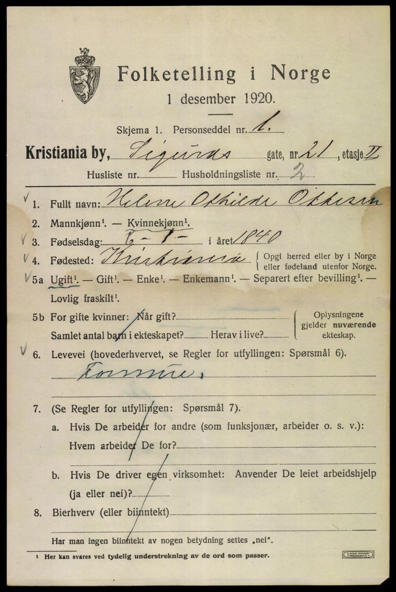 SAO, 1920 census for Kristiania, 1920, p. 511375