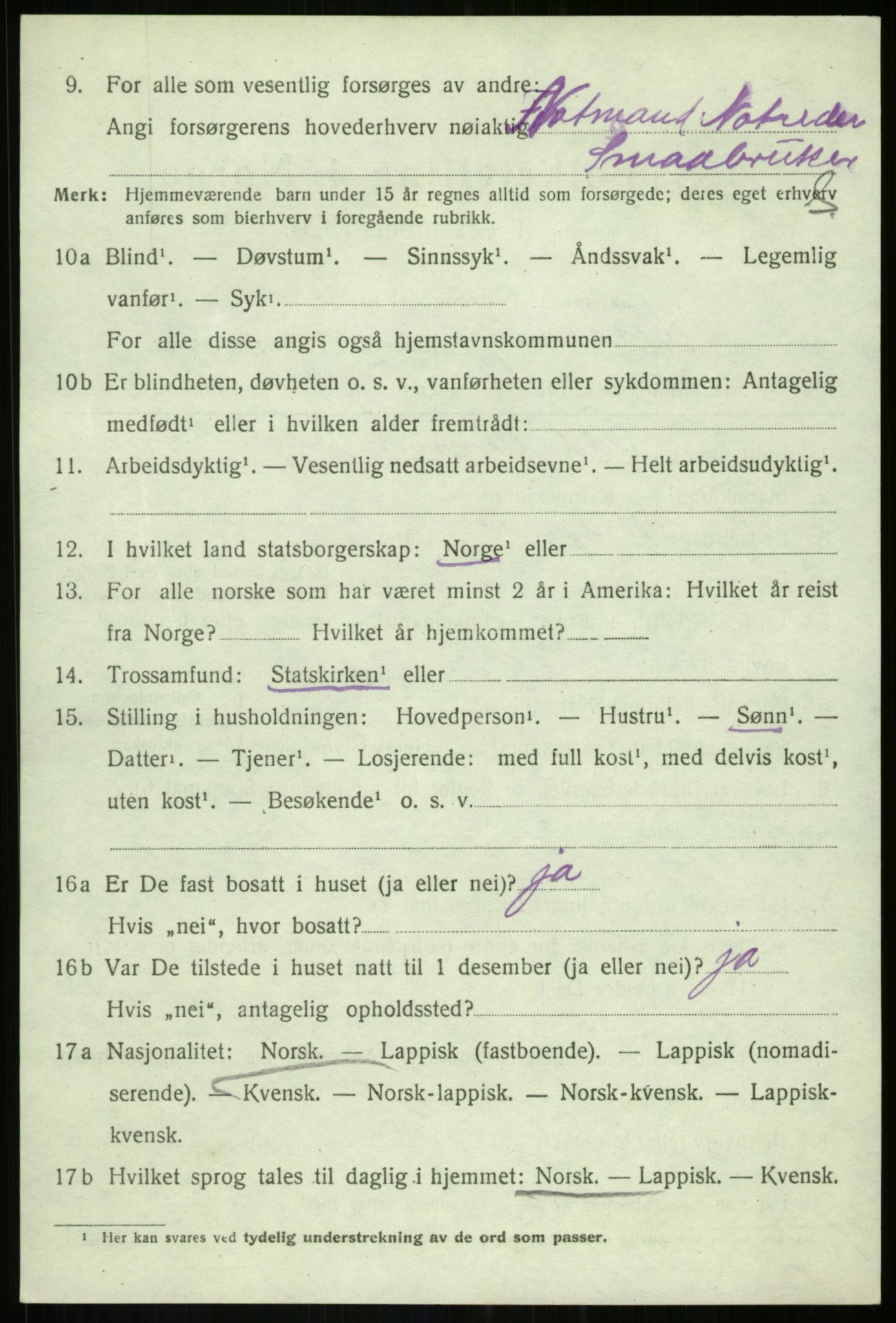 SATØ, 1920 census for Torsken, 1920, p. 3259