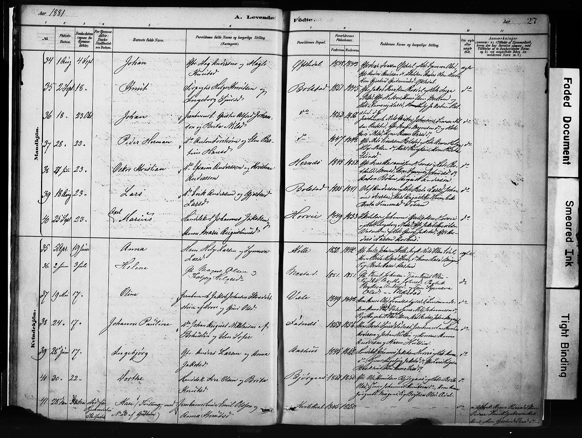 Evanger sokneprestembete, SAB/A-99924: Parish register (official) no. A 1, 1877-1899, p. 27