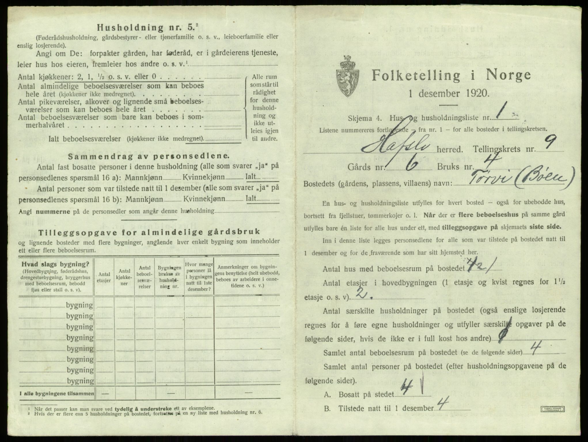 SAB, 1920 census for Hafslo, 1920, p. 1000