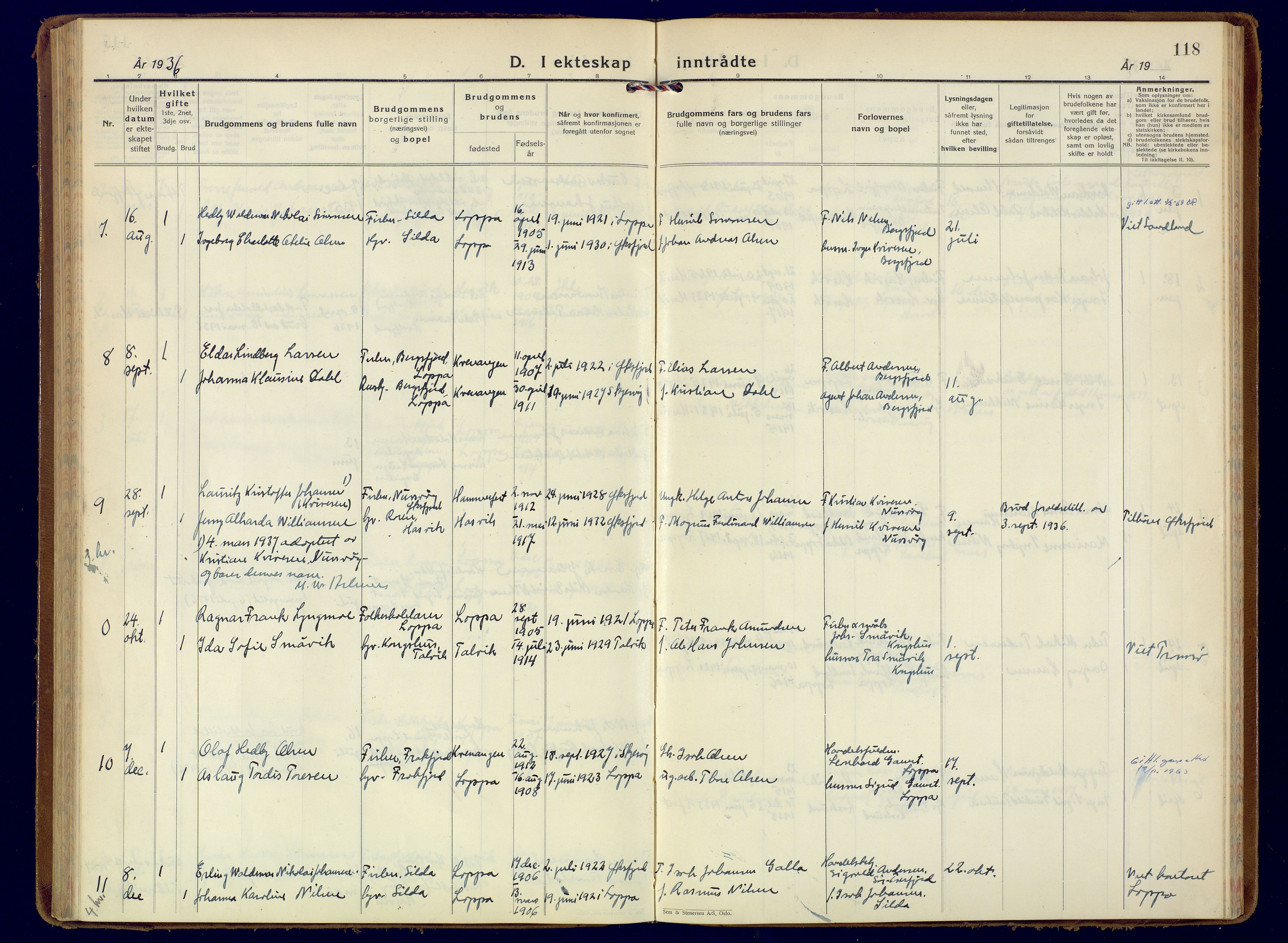 Loppa sokneprestkontor, AV/SATØ-S-1339/H/Ha/L0014kirke: Parish register (official) no. 14, 1933-1942, p. 118