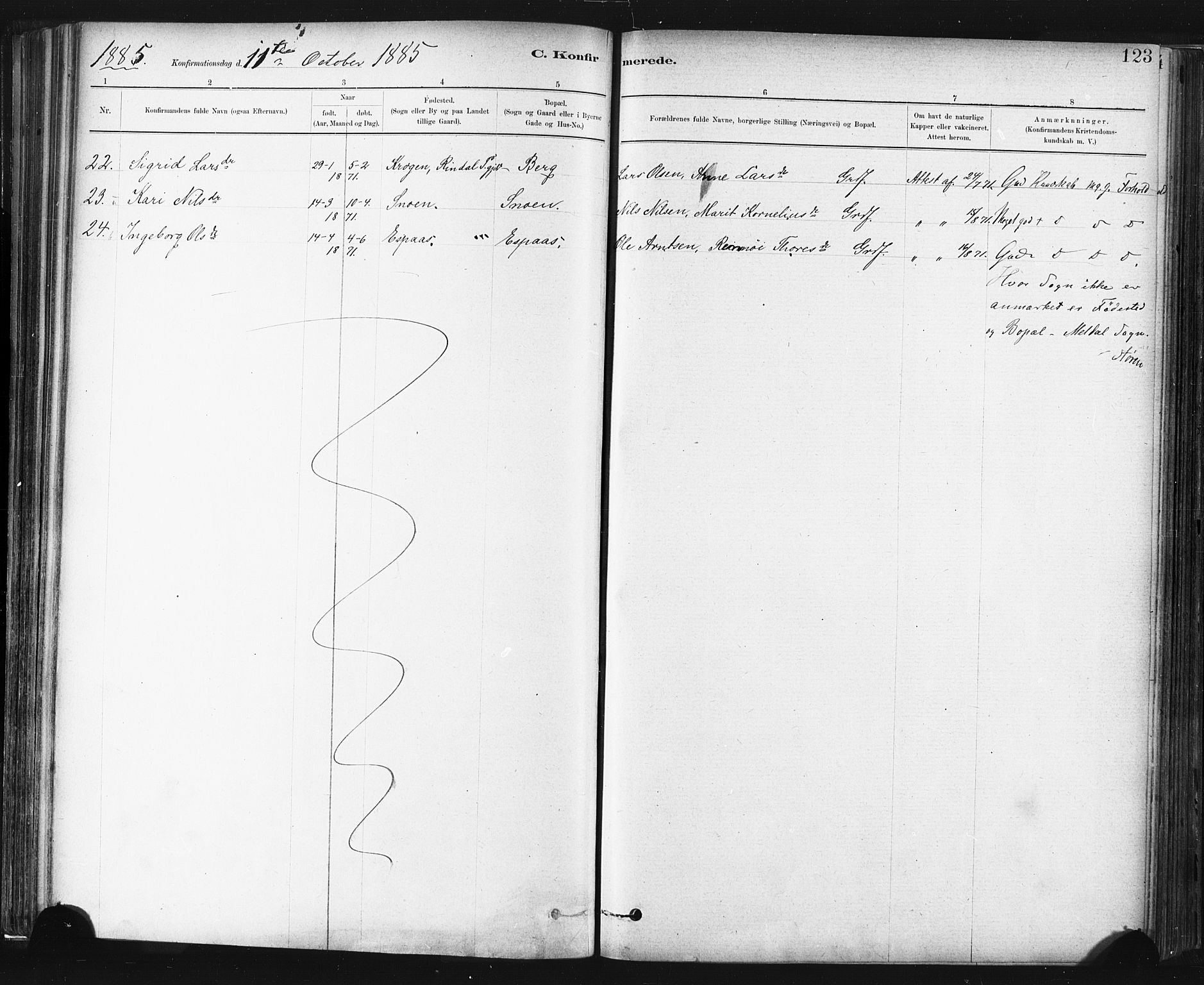 Ministerialprotokoller, klokkerbøker og fødselsregistre - Sør-Trøndelag, SAT/A-1456/672/L0857: Parish register (official) no. 672A09, 1882-1893, p. 123