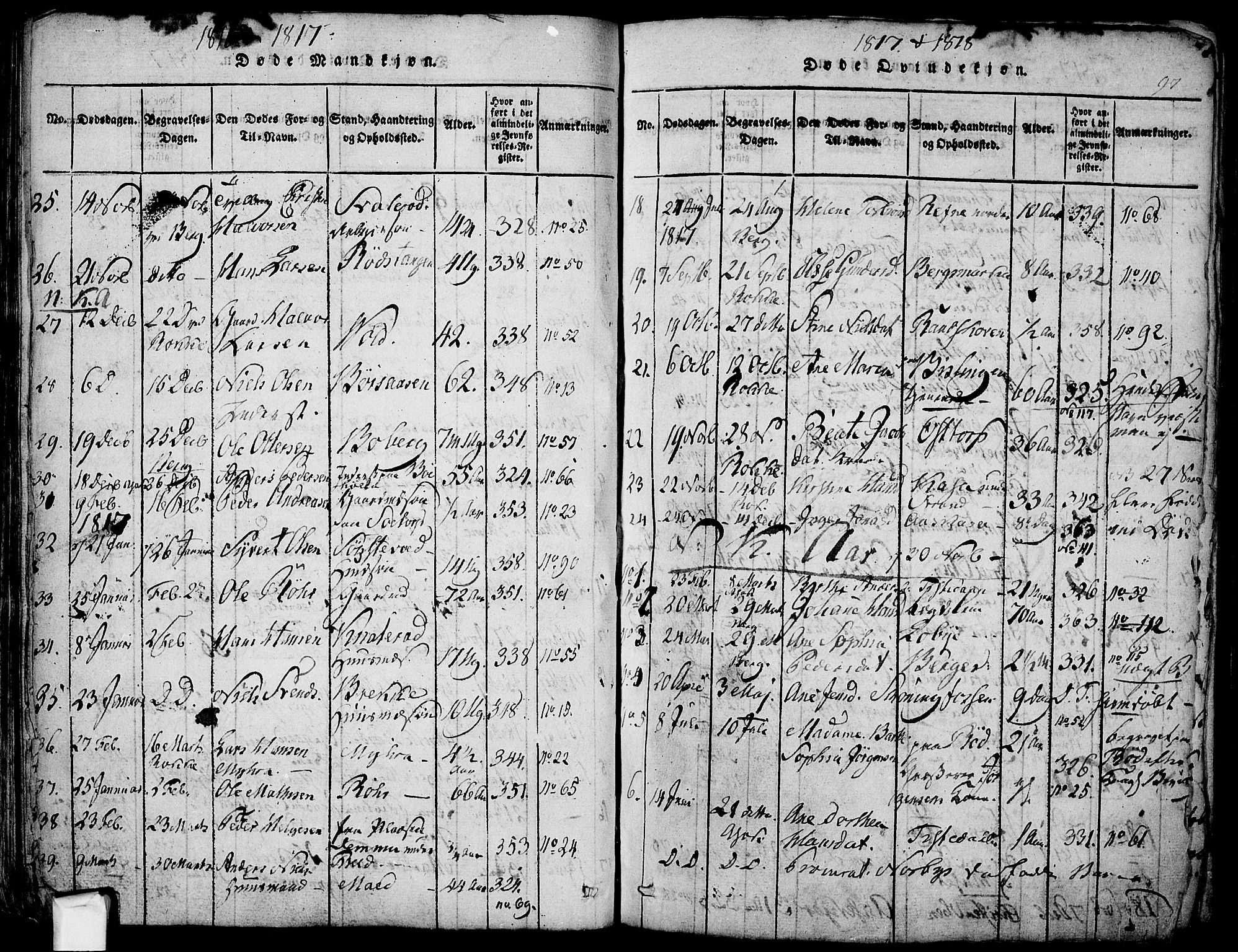 Berg prestekontor Kirkebøker, AV/SAO-A-10902/F/Fa/L0002: Parish register (official) no. I 2, 1815-1831, p. 97