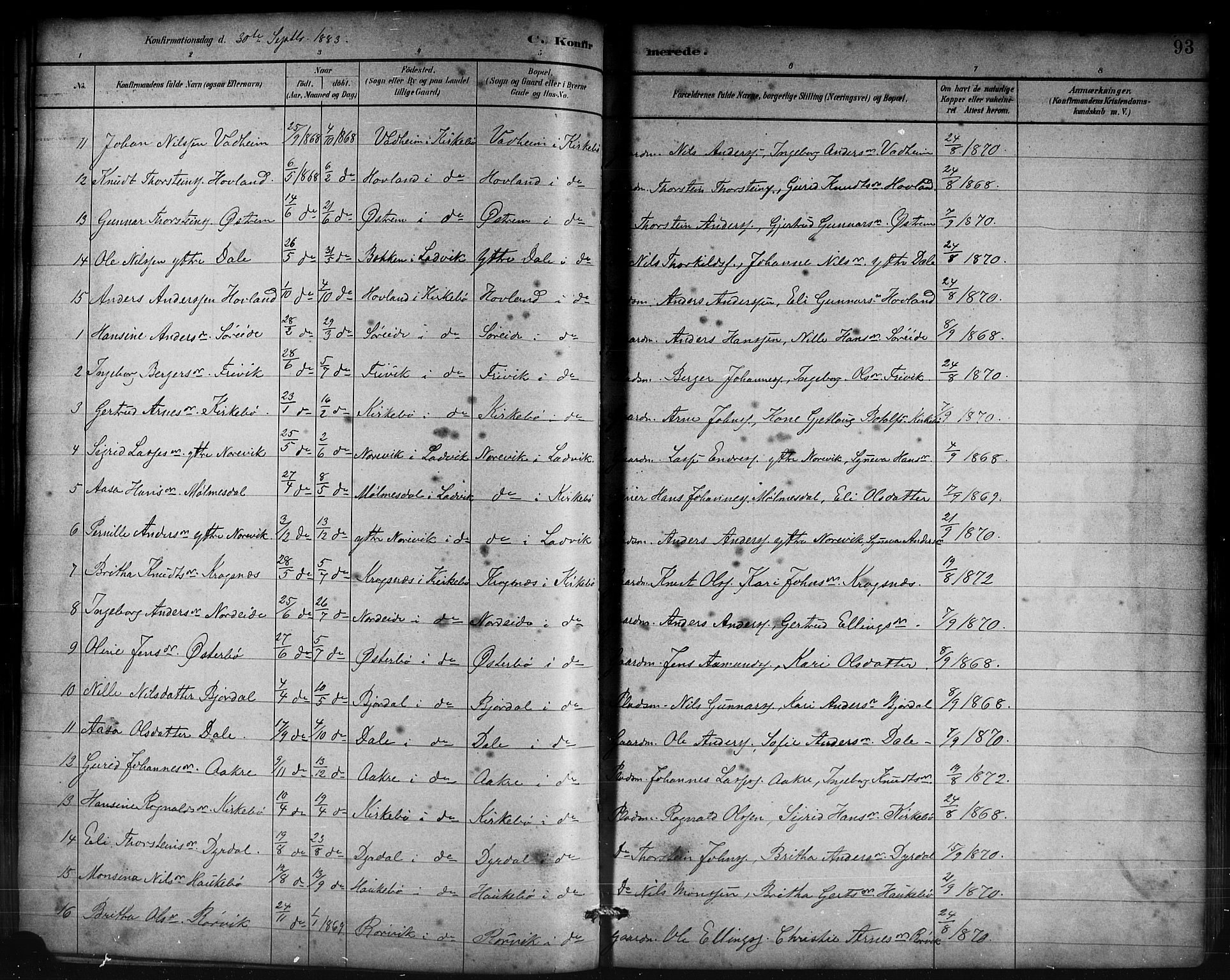 Lavik sokneprestembete, AV/SAB-A-80901: Parish register (copy) no. B 3, 1882-1913, p. 93