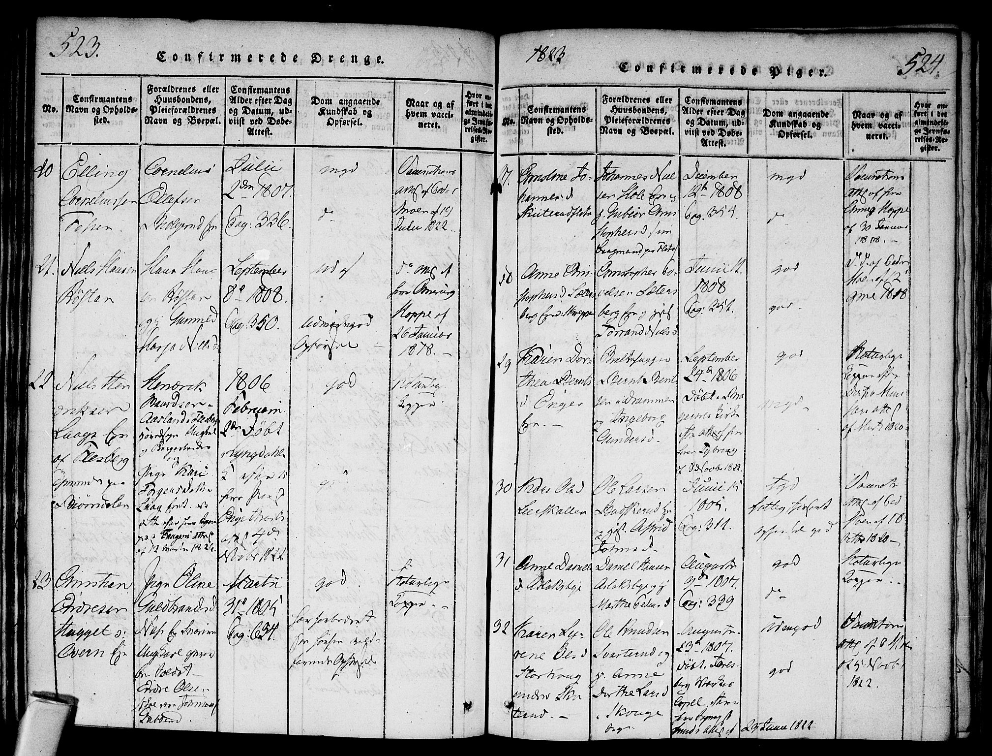 Modum kirkebøker, AV/SAKO-A-234/F/Fa/L0004: Parish register (official) no. 4, 1818-1824, p. 523-524