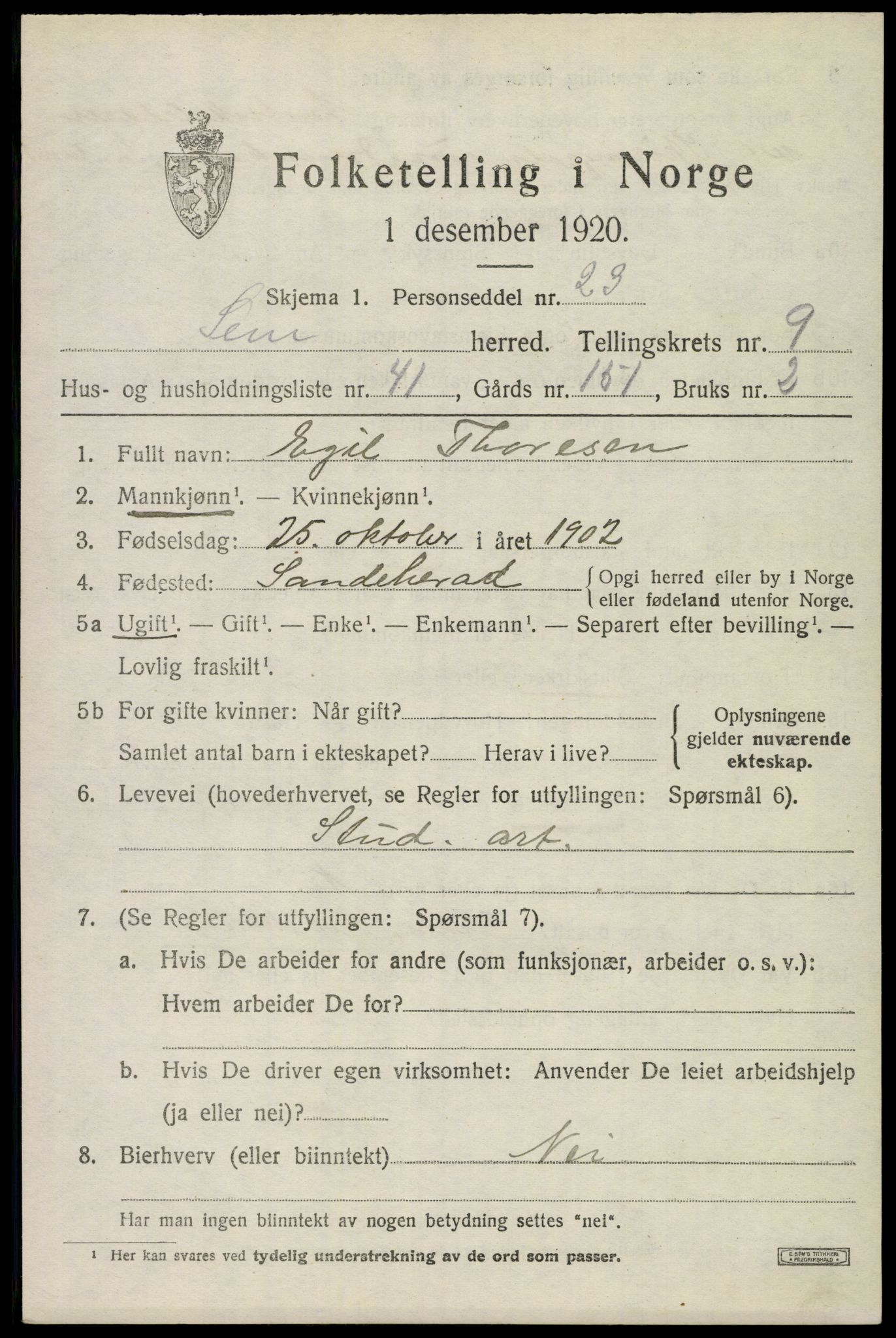 SAKO, 1920 census for Sem, 1920, p. 13017