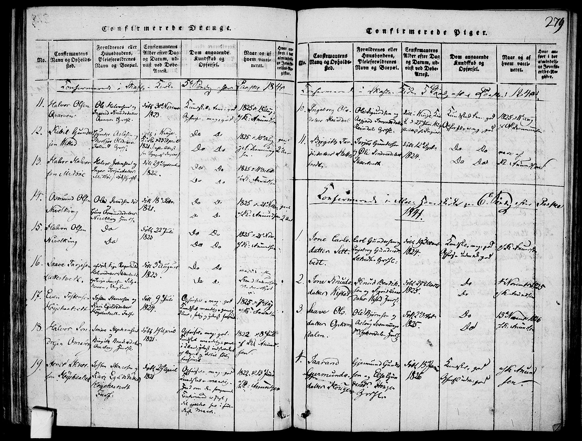 Mo kirkebøker, SAKO/A-286/F/Fa/L0004: Parish register (official) no. I 4, 1814-1844, p. 279