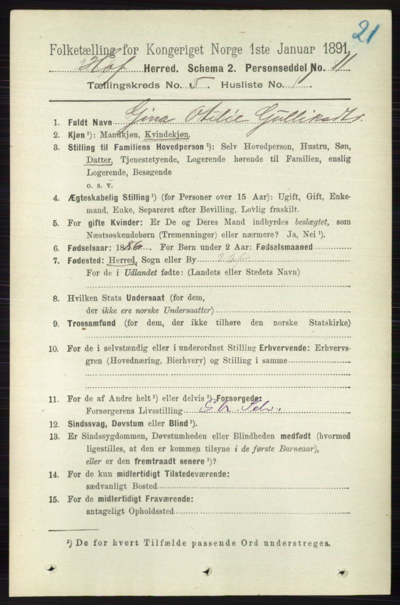 RA, 1891 census for 0714 Hof, 1891, p. 1503