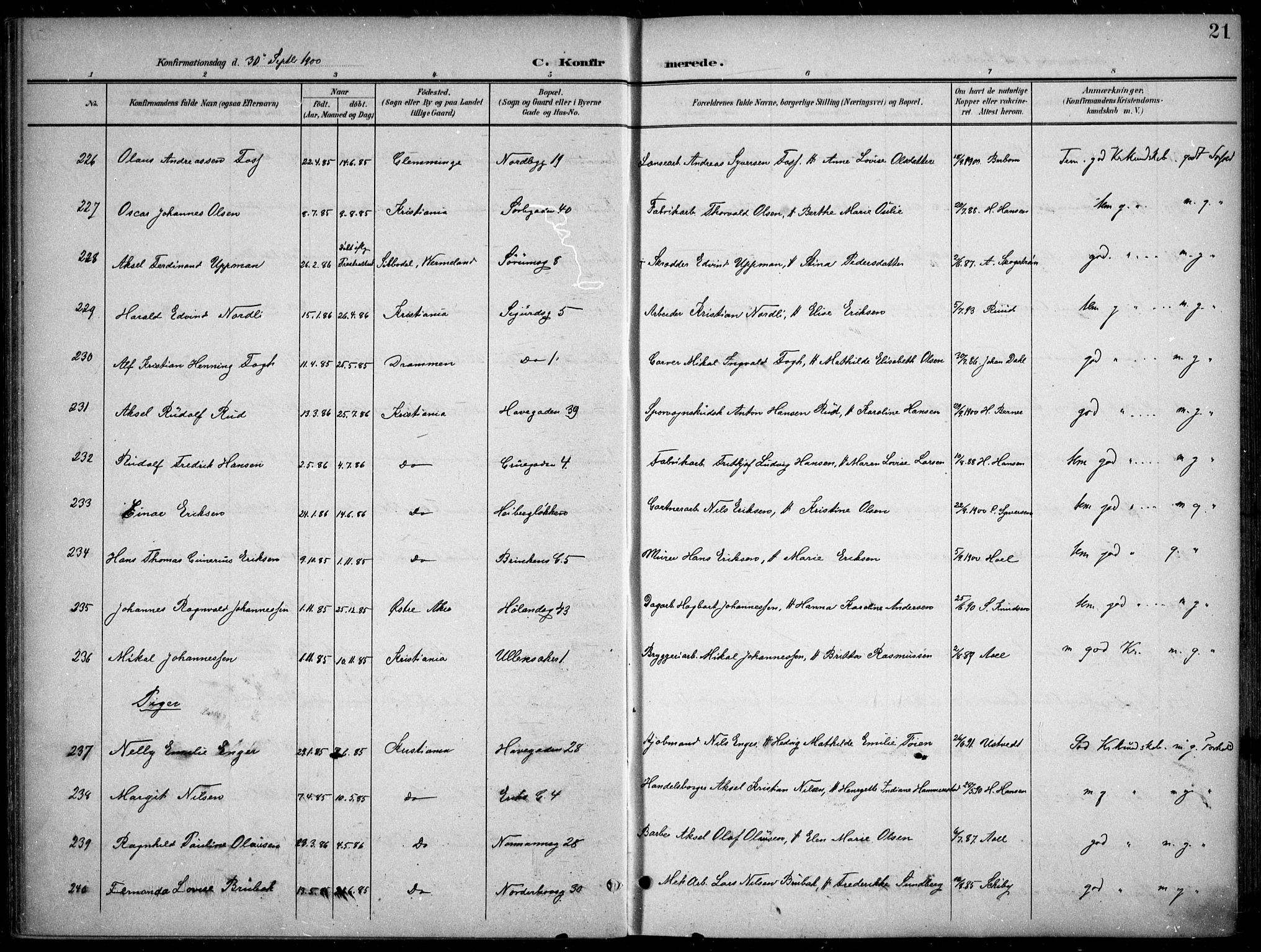 Kampen prestekontor Kirkebøker, SAO/A-10853/F/Fa/L0009: Parish register (official) no. I 9, 1899-1911, p. 21