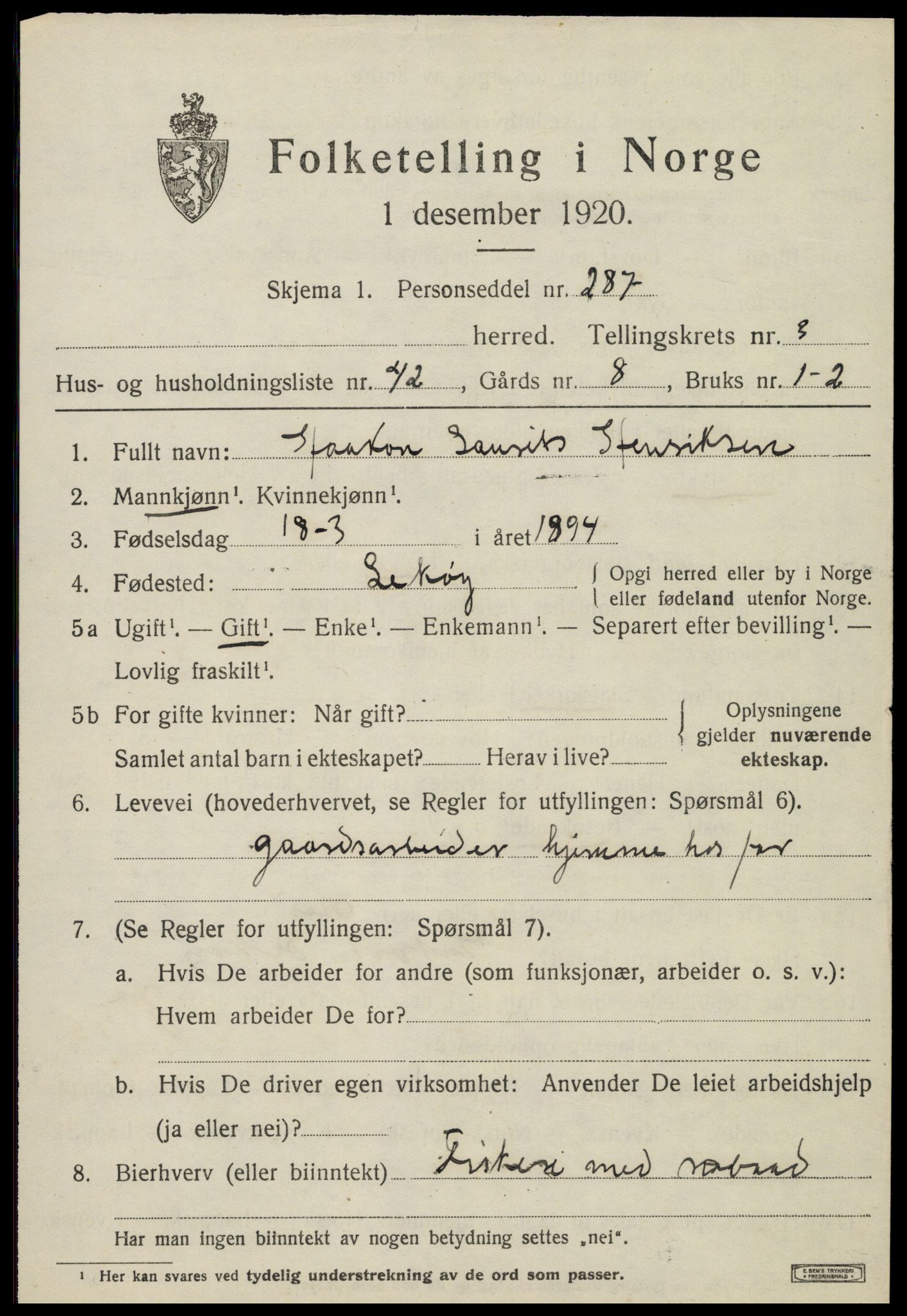 SAT, 1920 census for Nærøy, 1920, p. 2095