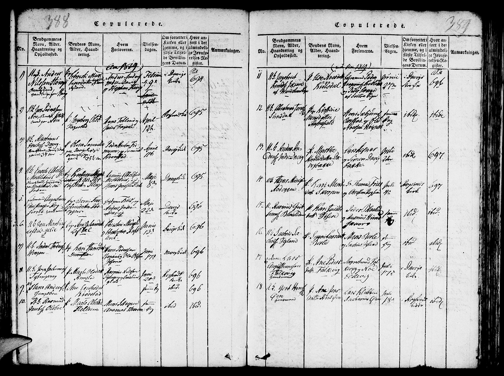 Davik sokneprestembete, AV/SAB-A-79701/H/Haa/Haaa/L0003: Parish register (official) no. A 3, 1816-1830, p. 388-389