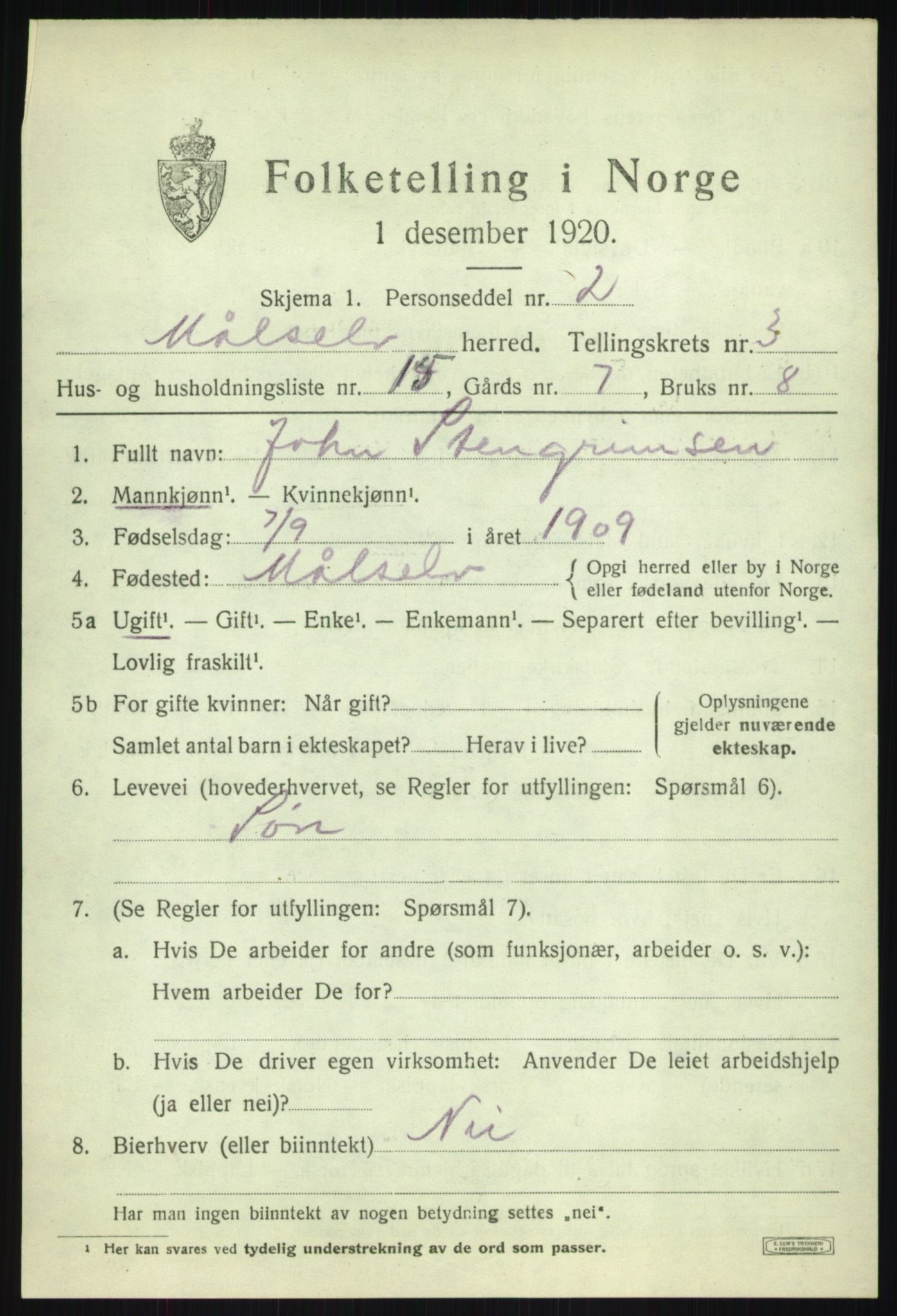 SATØ, 1920 census for Målselv, 1920, p. 2429