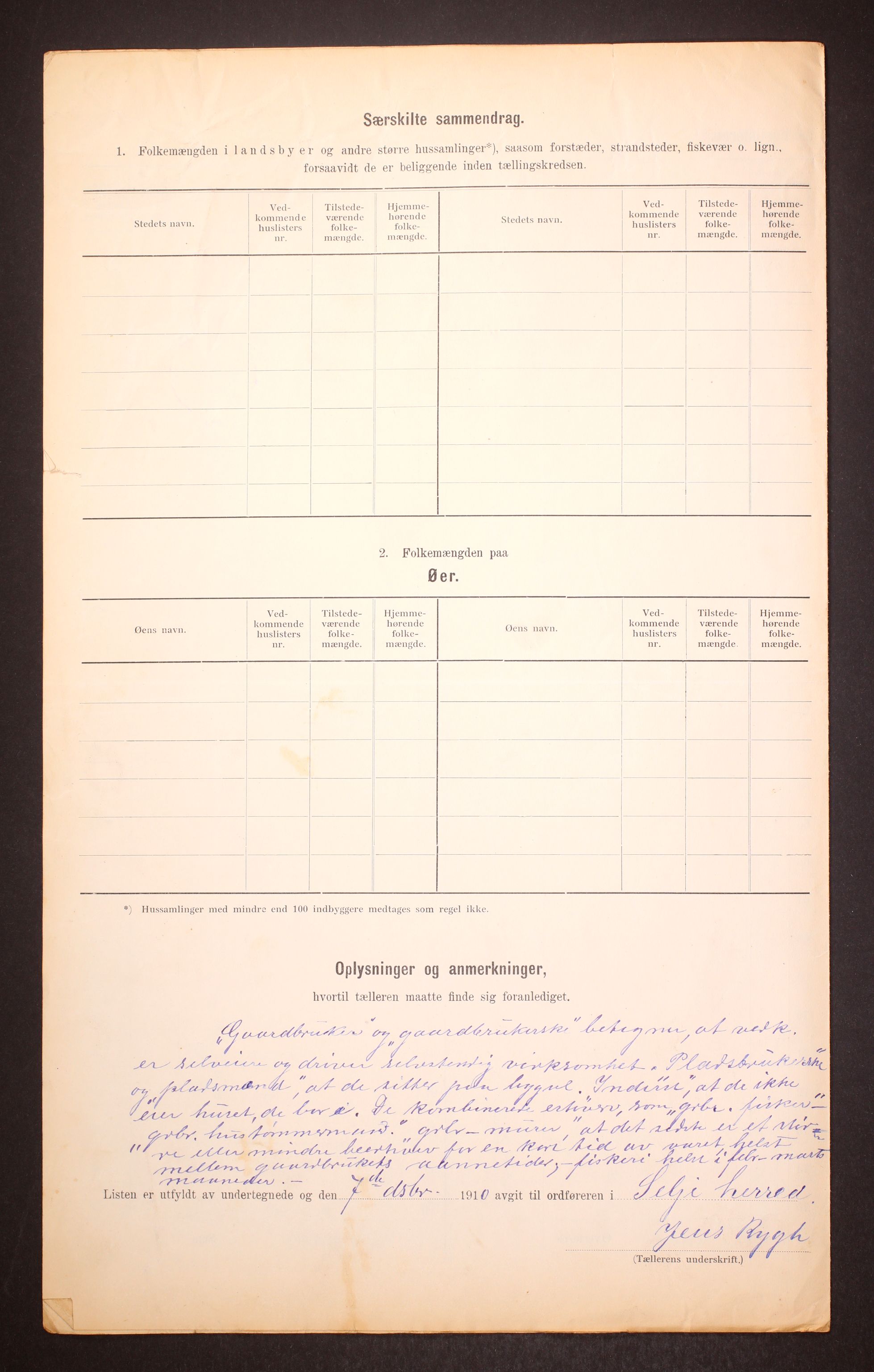 RA, 1910 census for Selje, 1910, p. 9